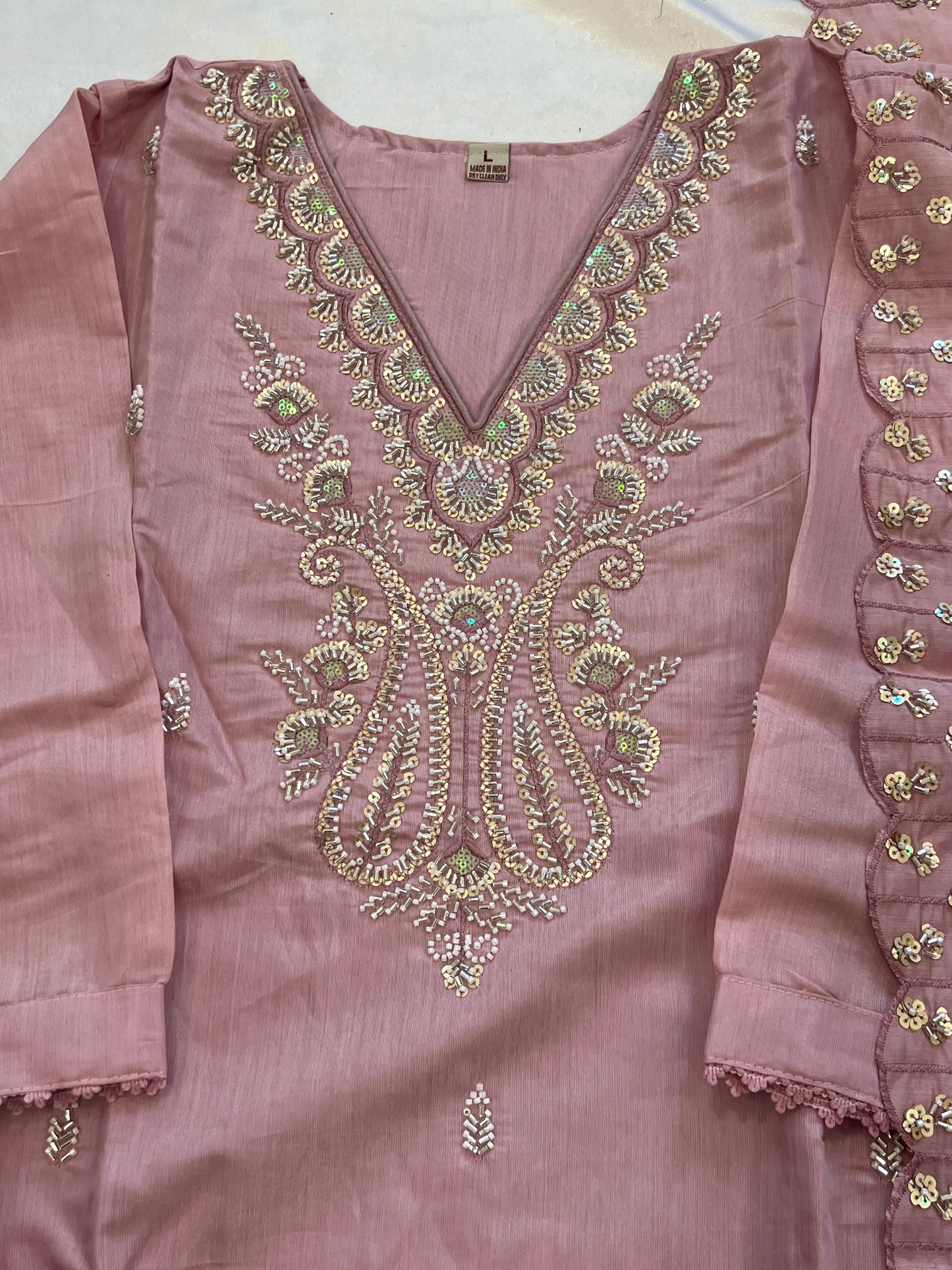 ONION PINK SILK EMBROIDERY SUIT