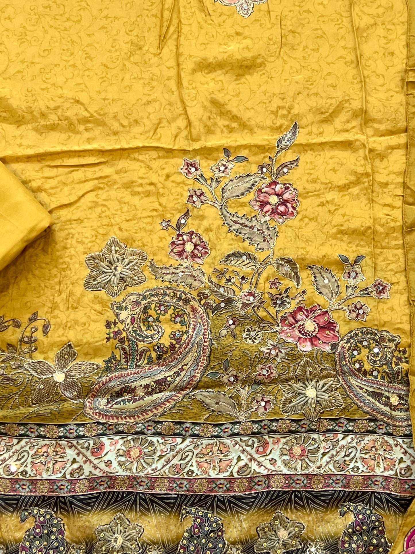 MUSTERED MUSLIN HAND WORK EMBROIDERY SUIT 150