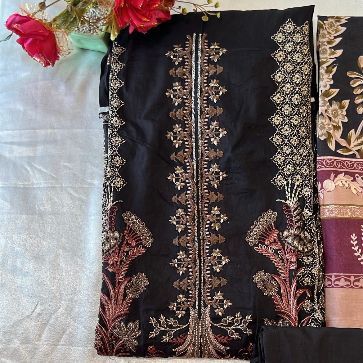 HARSHA BLACK COTTON PATCH SUIT 3374