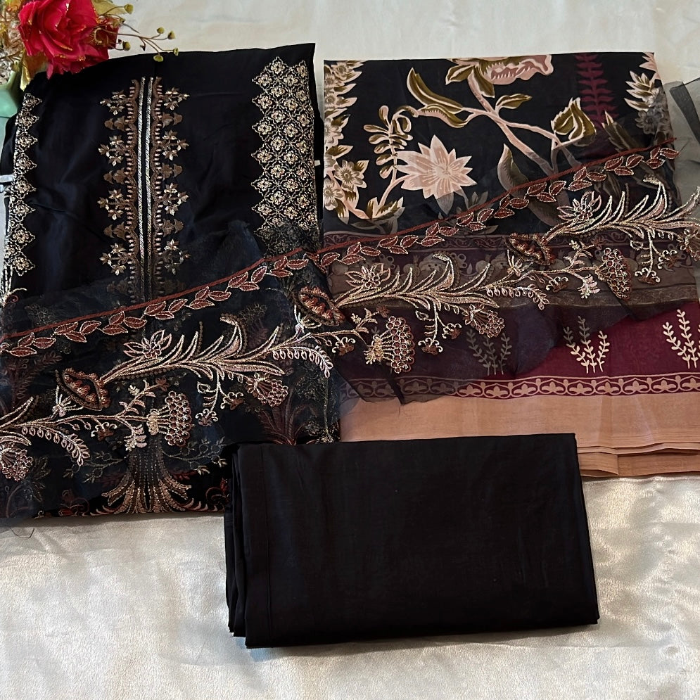 HARSHA BLACK COTTON PATCH SUIT 3374