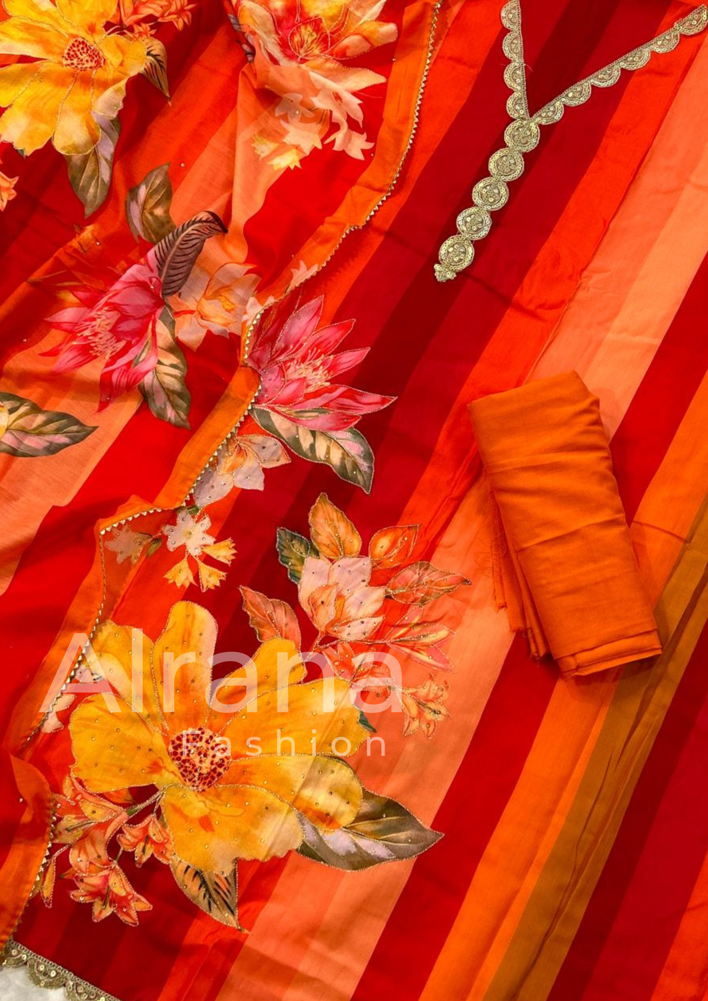 SARA ORANGE JAM SATIN READYMADE SUIT Q