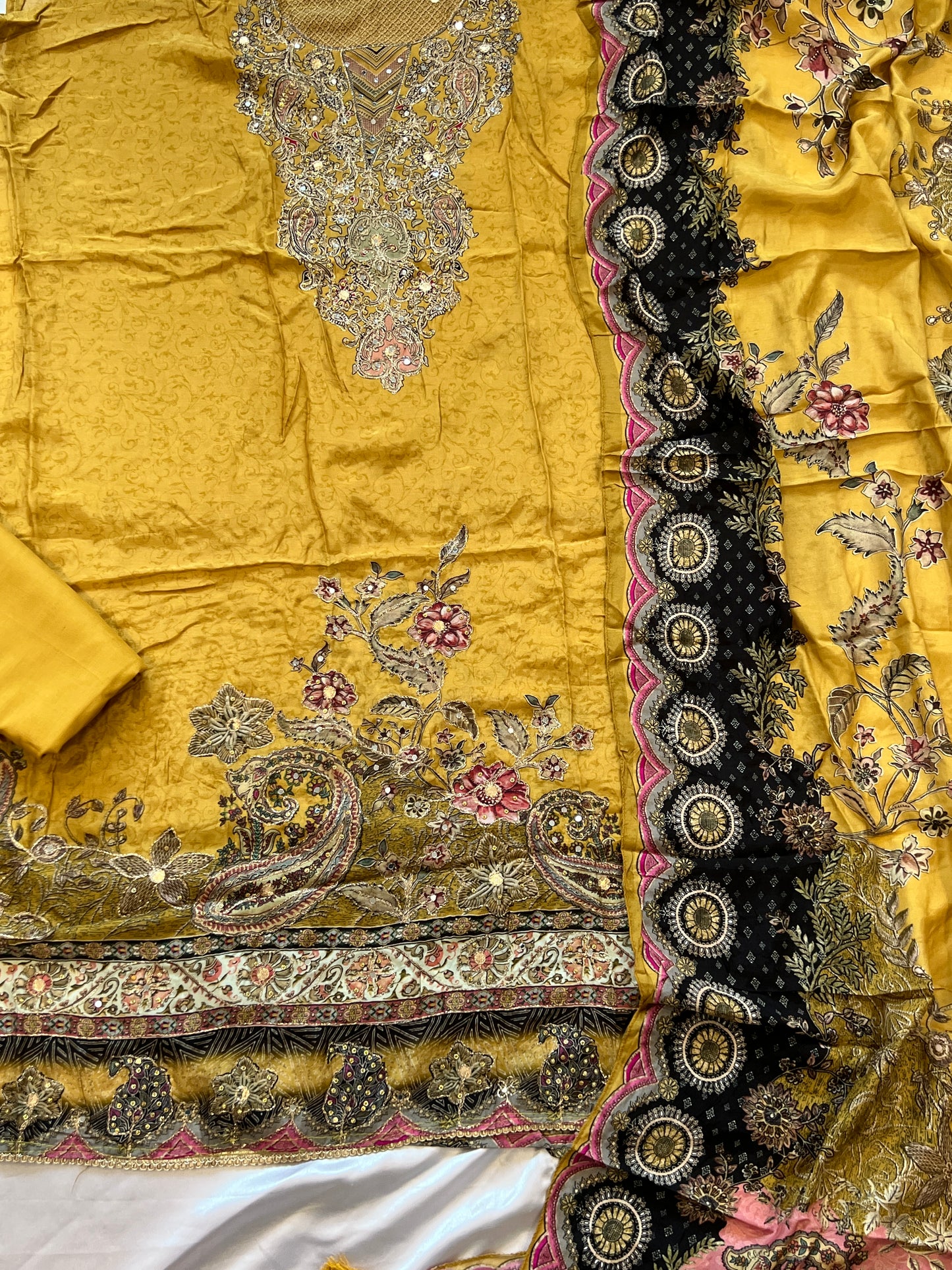 MUSTERED MUSLIN HAND WORK EMBROIDERY SUIT 150