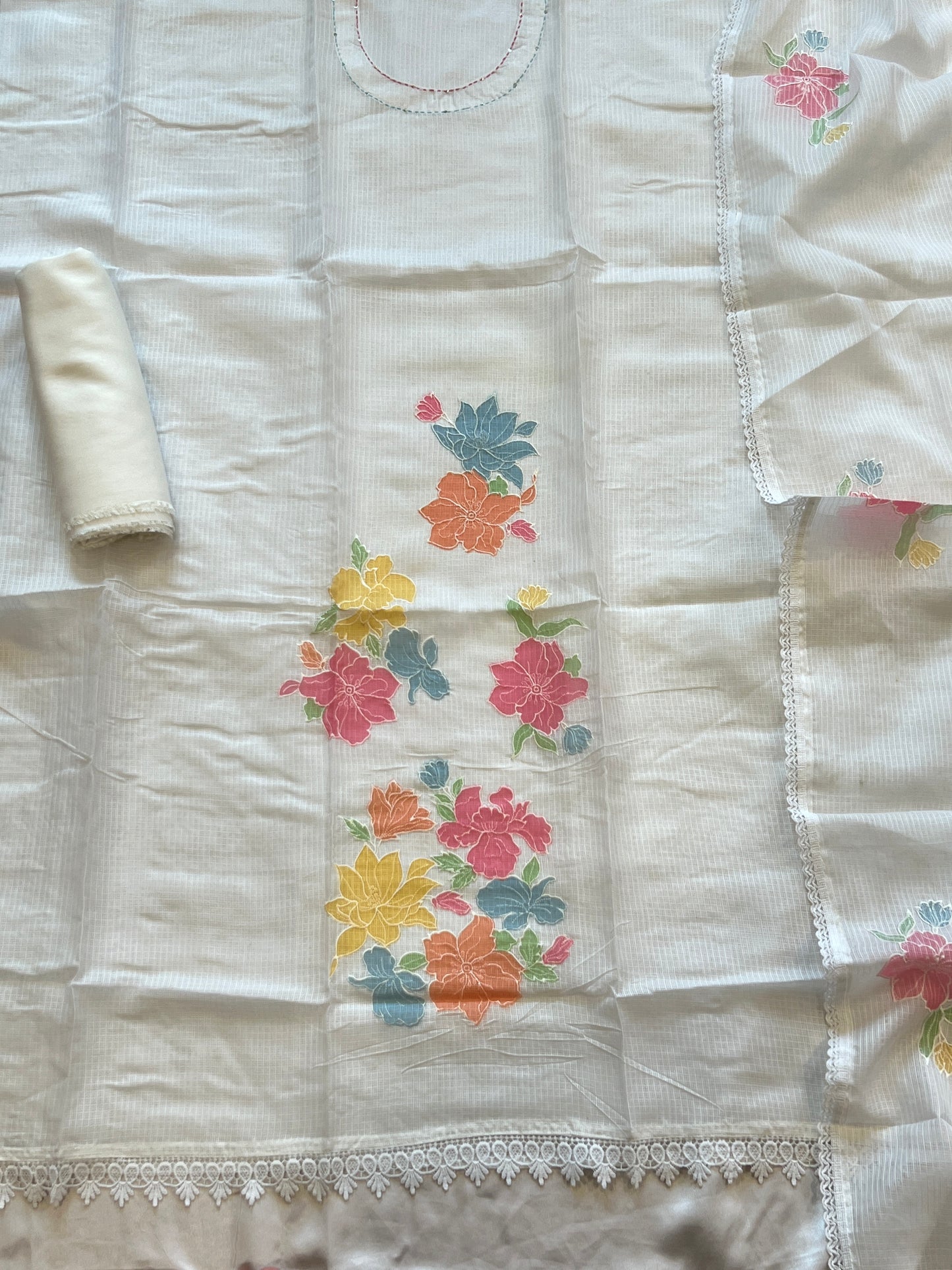 WHITE KOTA EMBROIDERY SUIT
