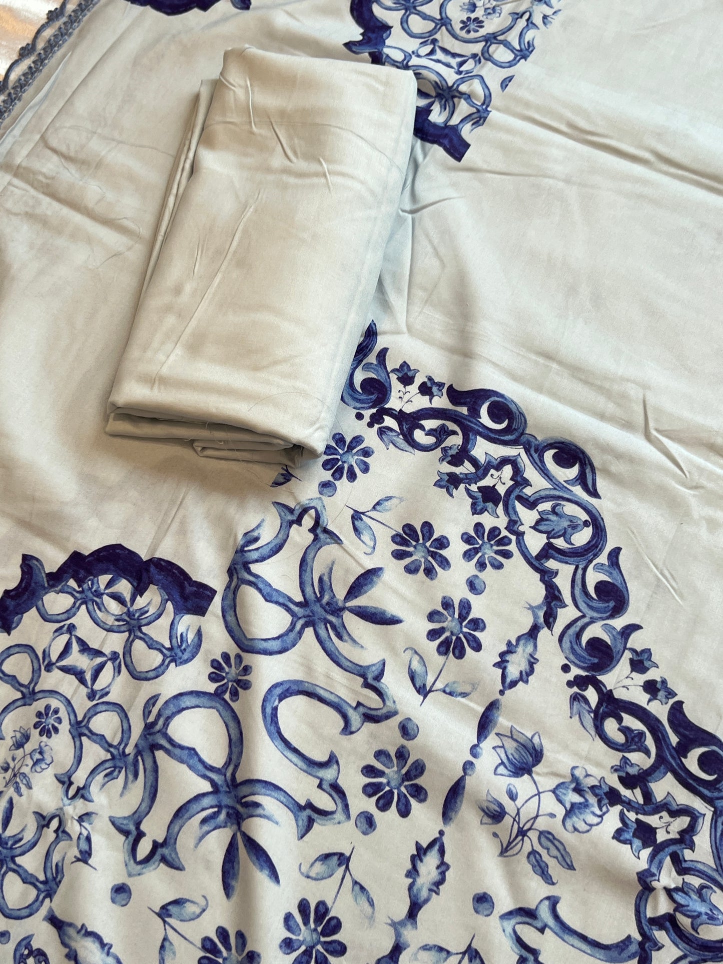LIGHT BLUE LUXE SOFT COTTON EMBROIDER SUIT
