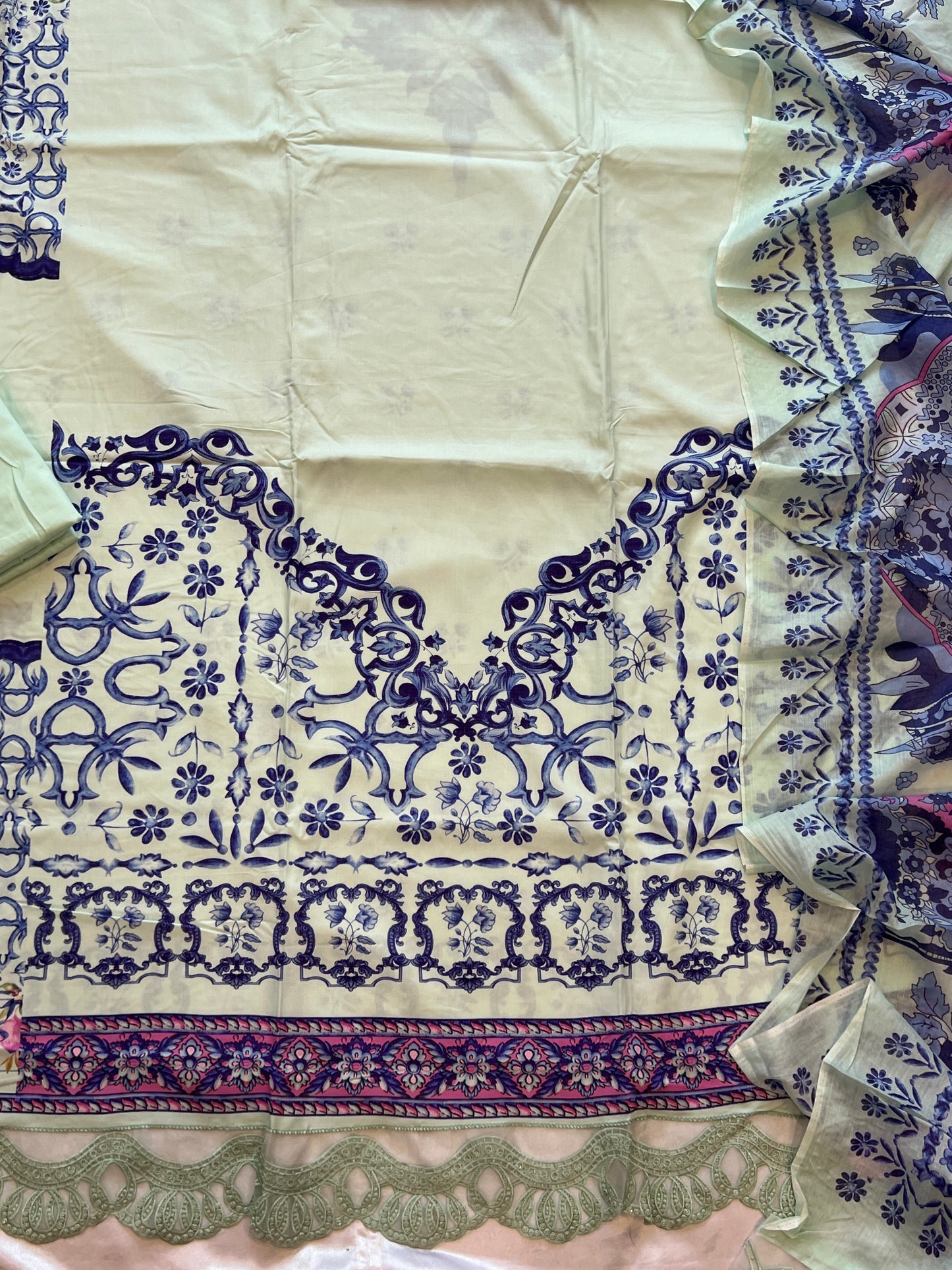 GREEN LUXE SOFT COTTON EMBROIDER SUIT