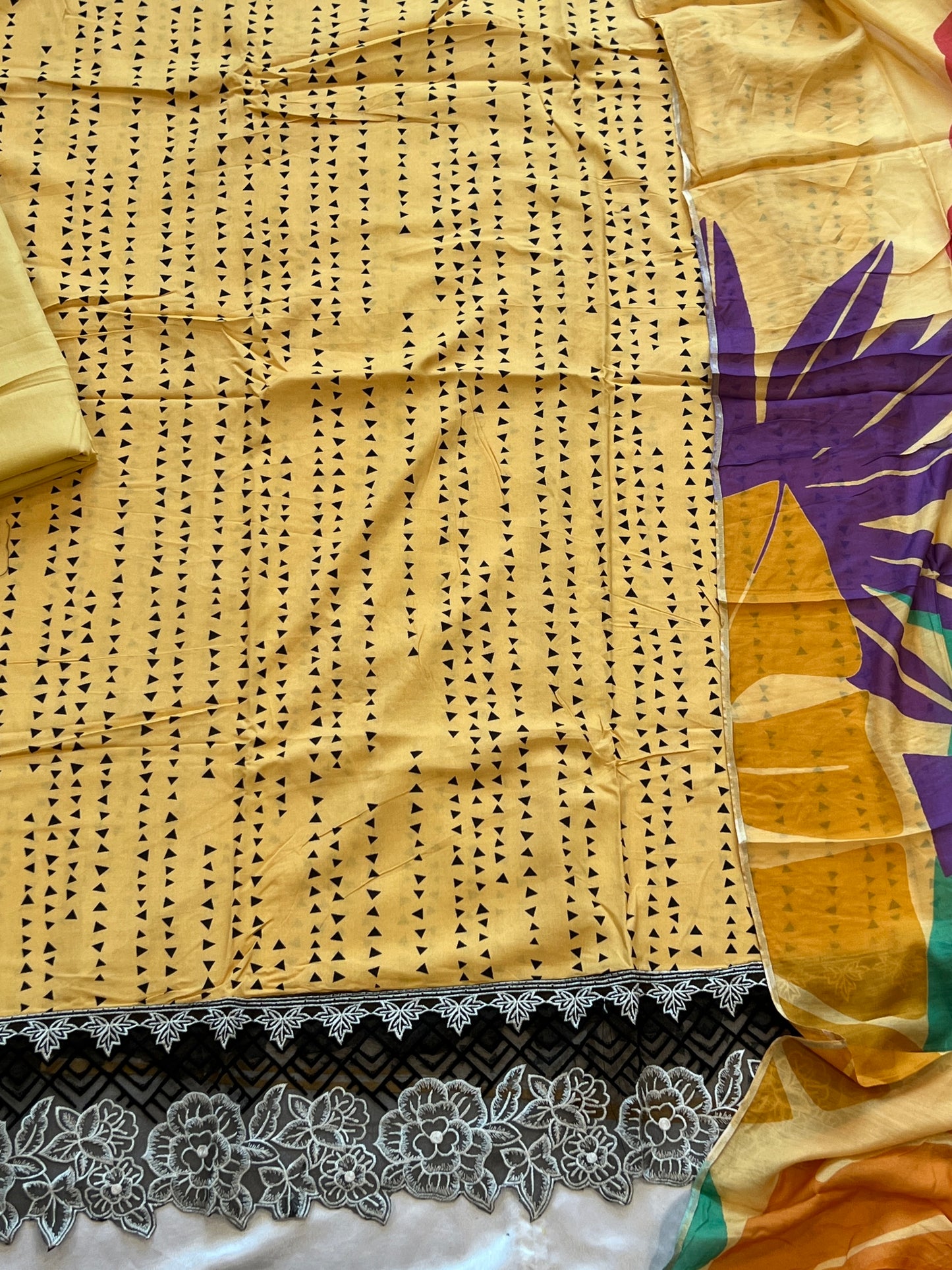 YELLOW MAHAM SOFT COTTON EMBROIDER SUIT