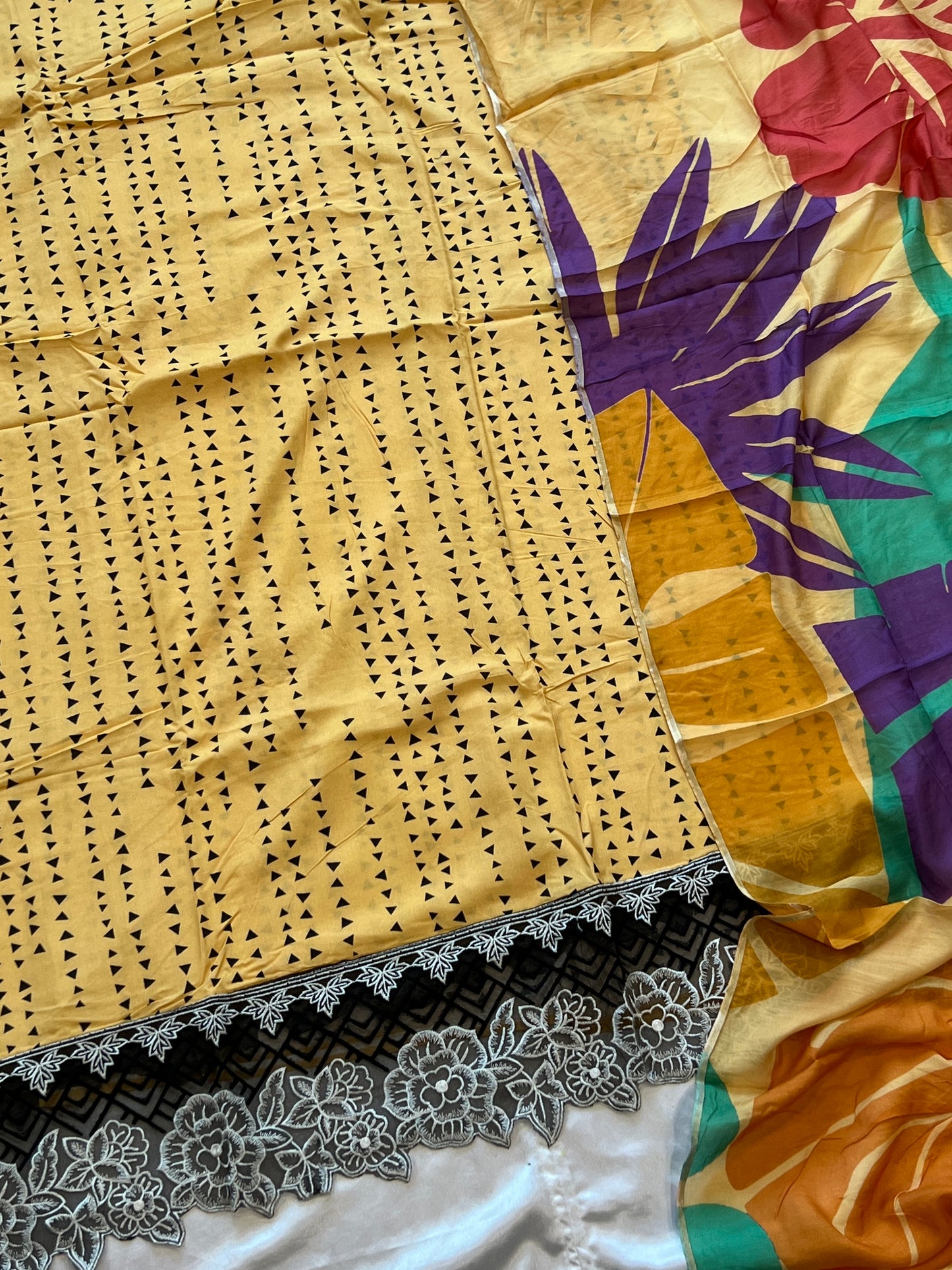 YELLOW MAHAM SOFT COTTON EMBROIDER SUIT