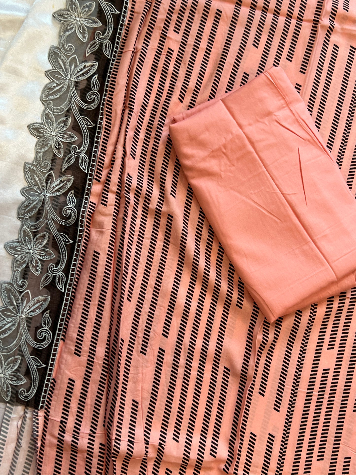 PEACH MAHAM SOFT COTTON EMBROIDER SUIT