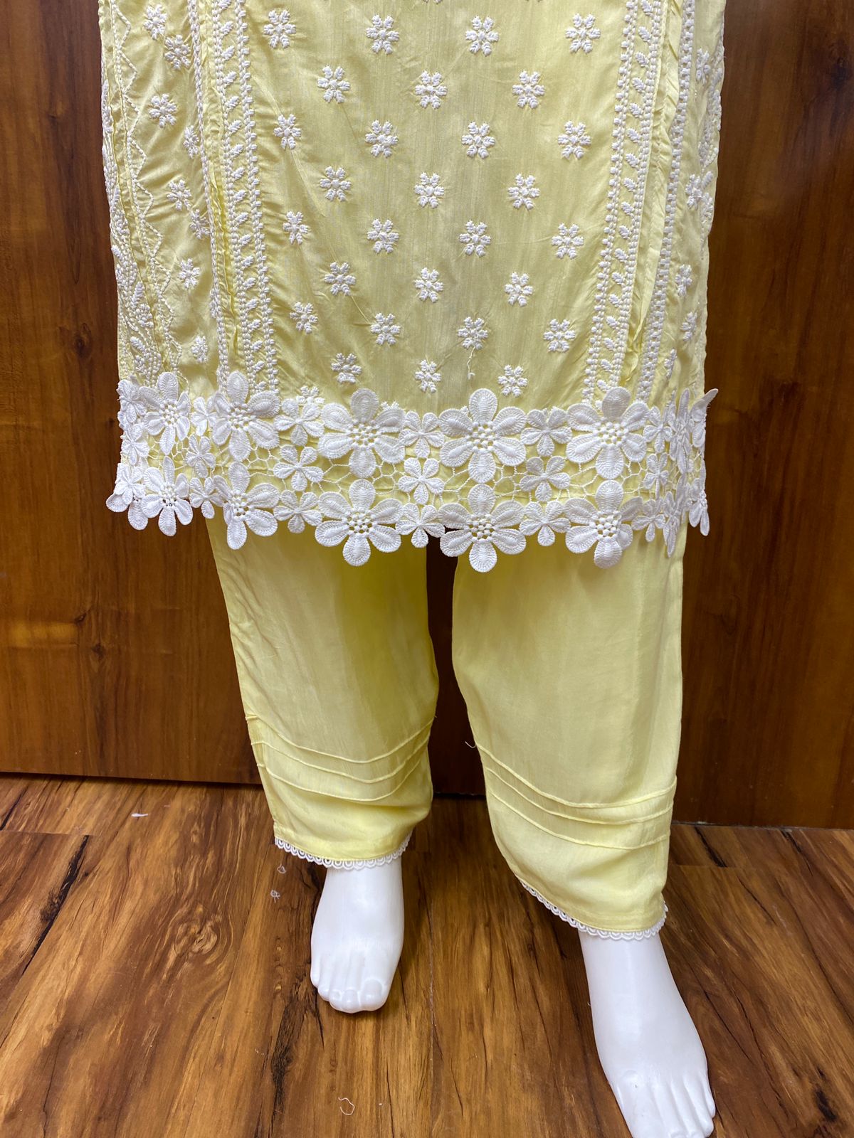 YELLOW LACE MUSLIN READYMADE SUIT