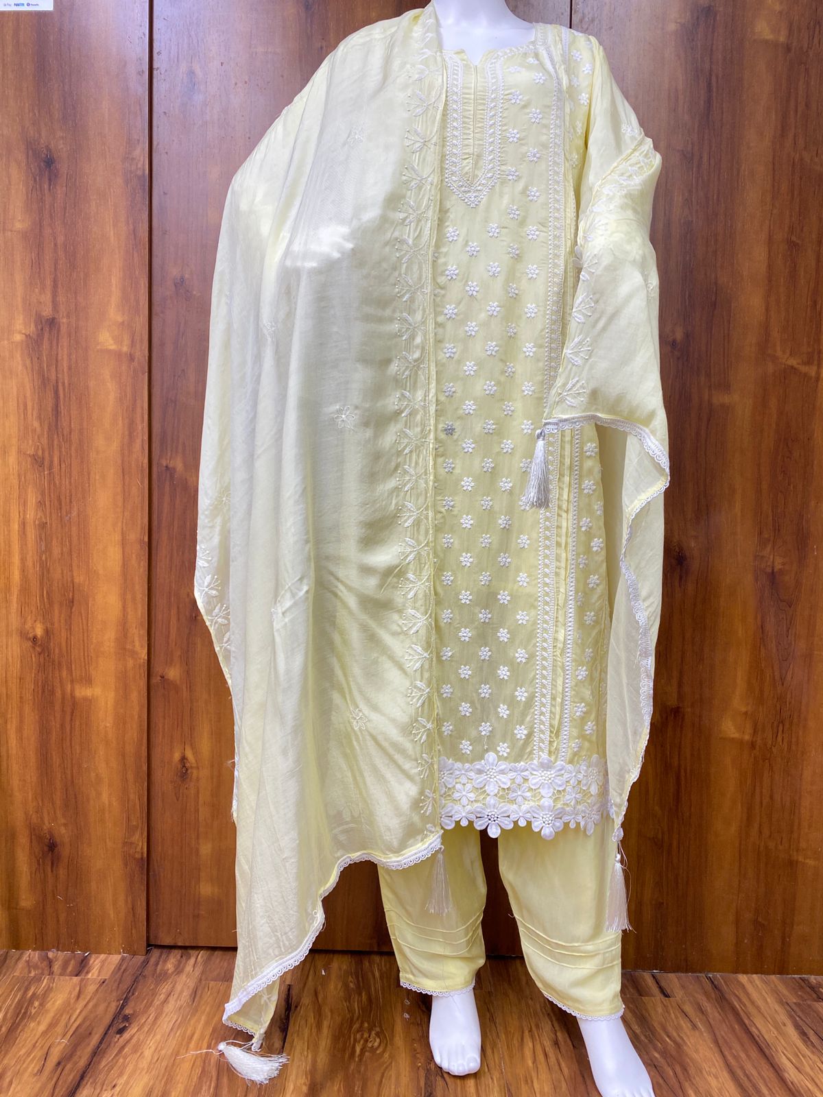 YELLOW LACE MUSLIN READYMADE SUIT