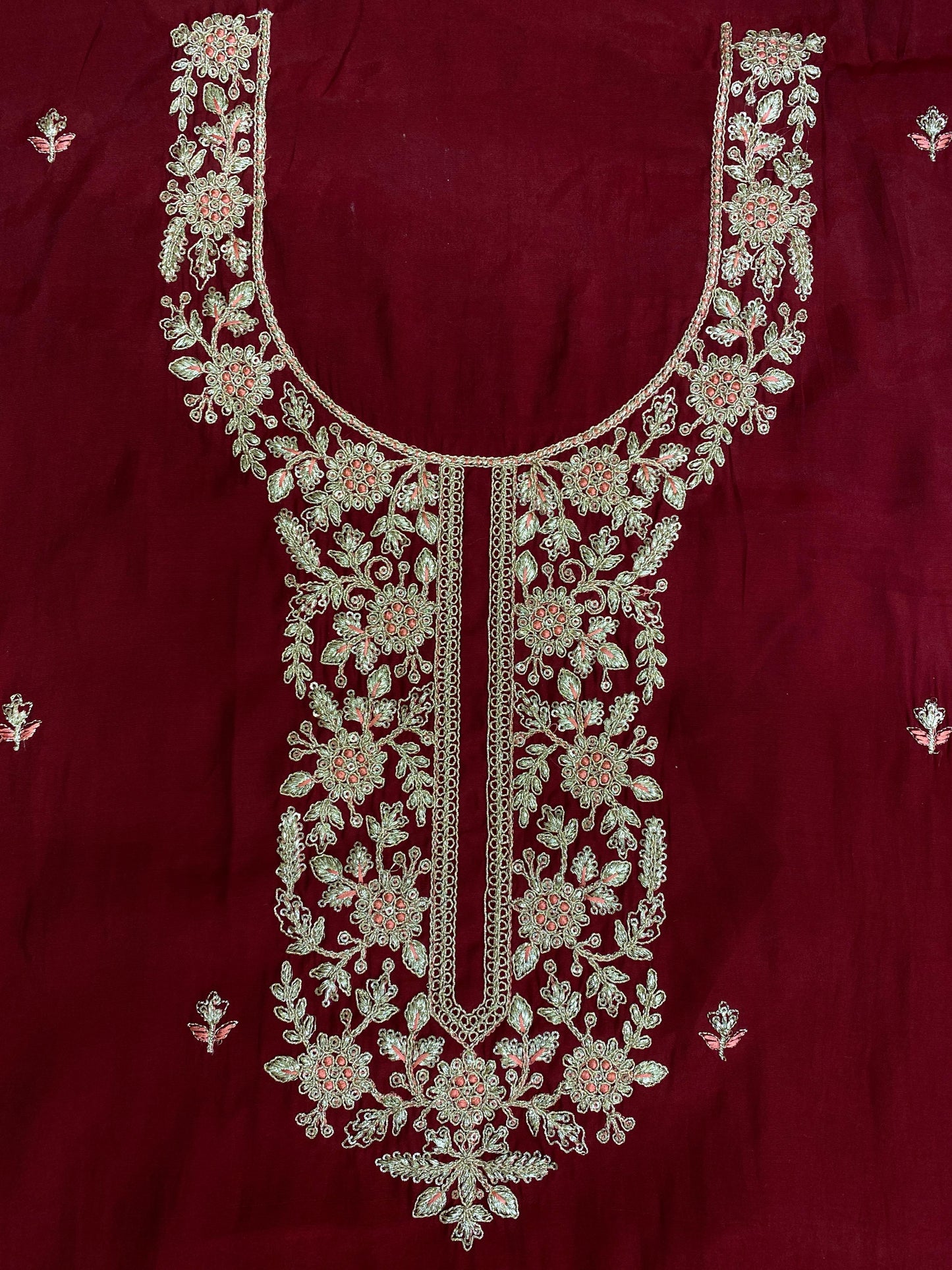 MAROON ROMAN SILK EMBROIDERY SUIT