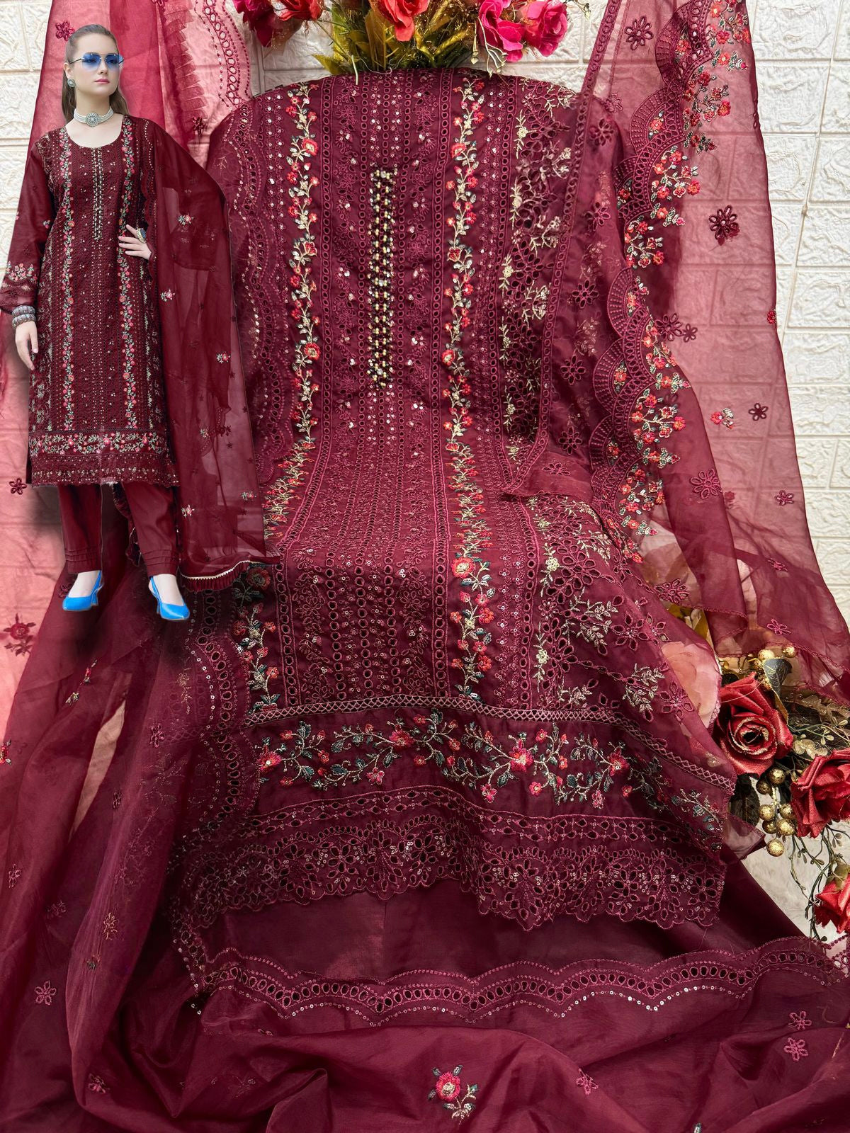 MAROON ORGANZA EMBROIDERY SUIT 1967