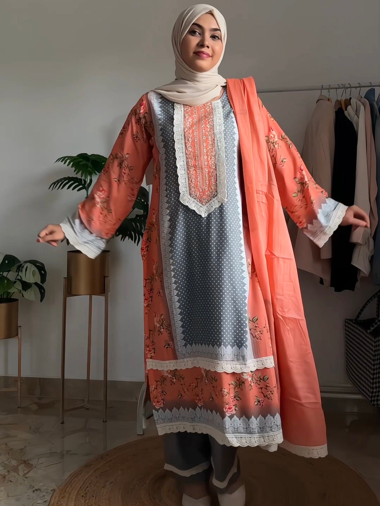 PEACH MUGHAL COTTON READYMADE SUIT