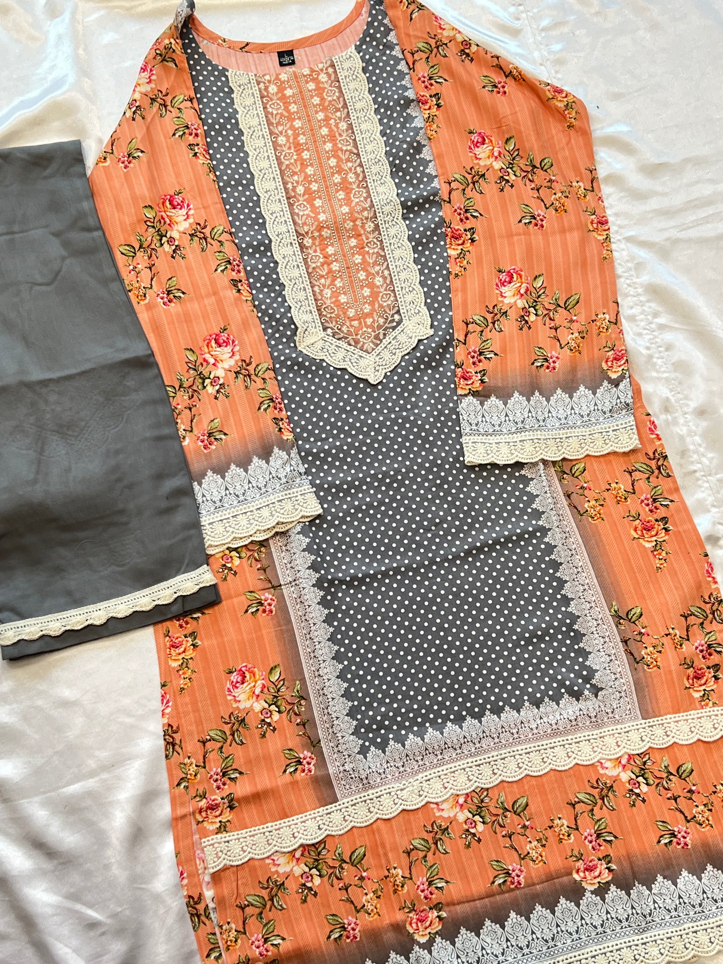 PEACH MUGHAL COTTON READYMADE SUIT