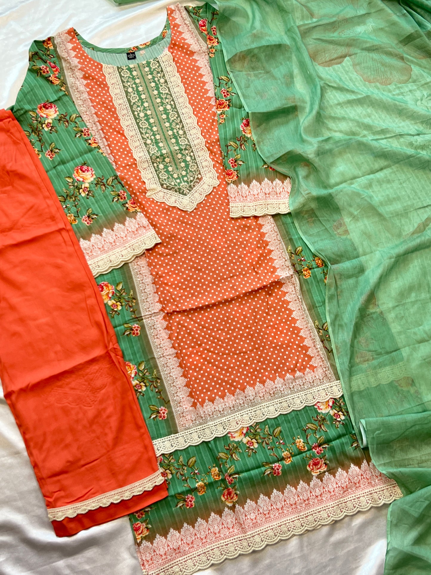 GREEN MUGHAL COTTON READYMADE SUIT