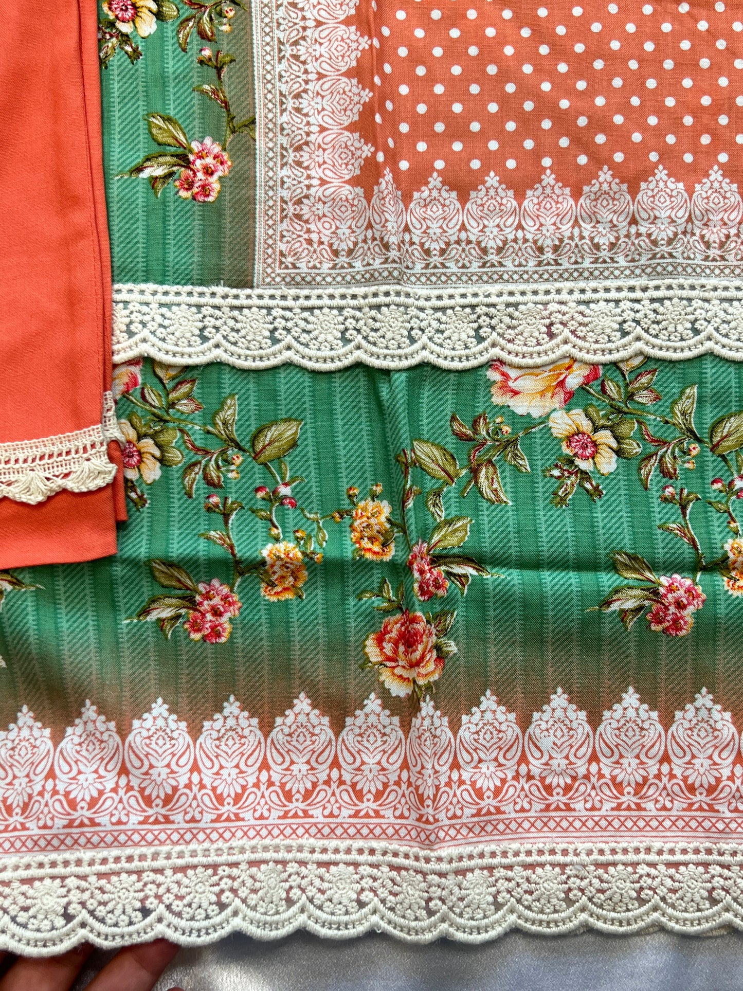 GREEN MUGHAL COTTON READYMADE SUIT
