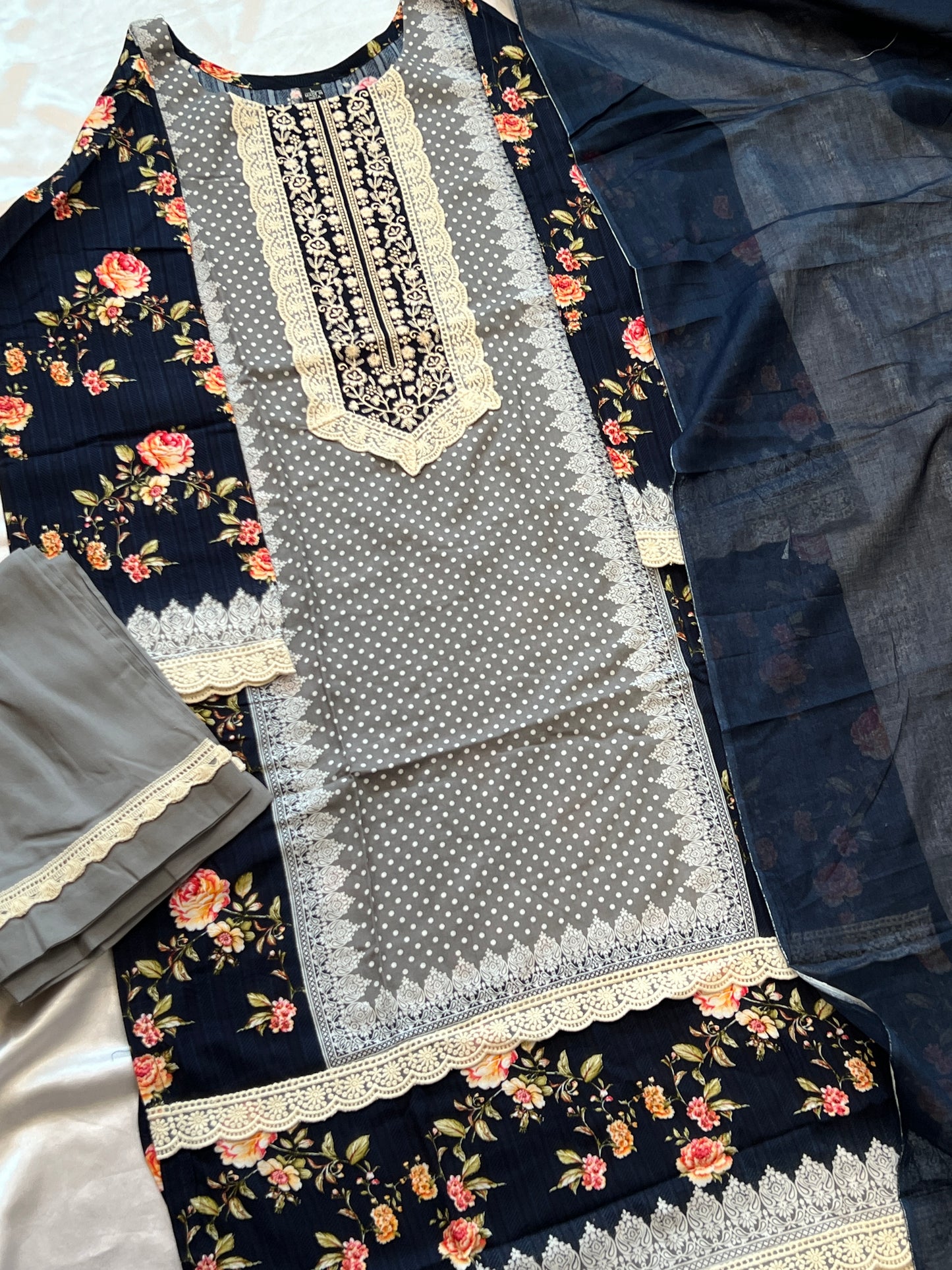 BLUE MUGHAL COTTON READYMADE SUIT