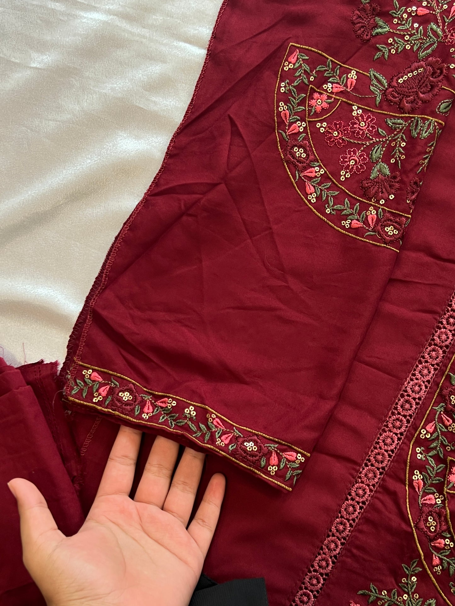 MARIA B MAROON RAYON EMBROIDERY SUIT Q