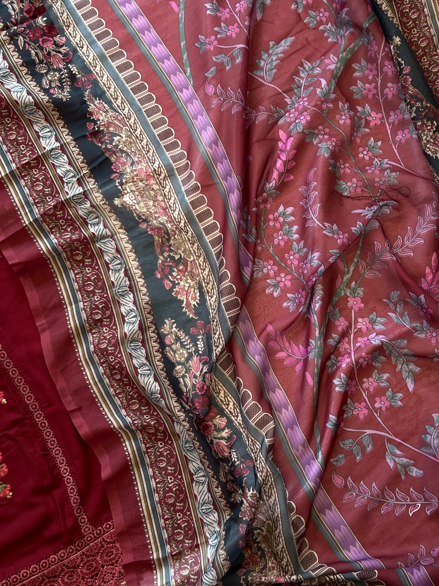 MARIA B MAROON RAYON EMBROIDERY SUIT Q