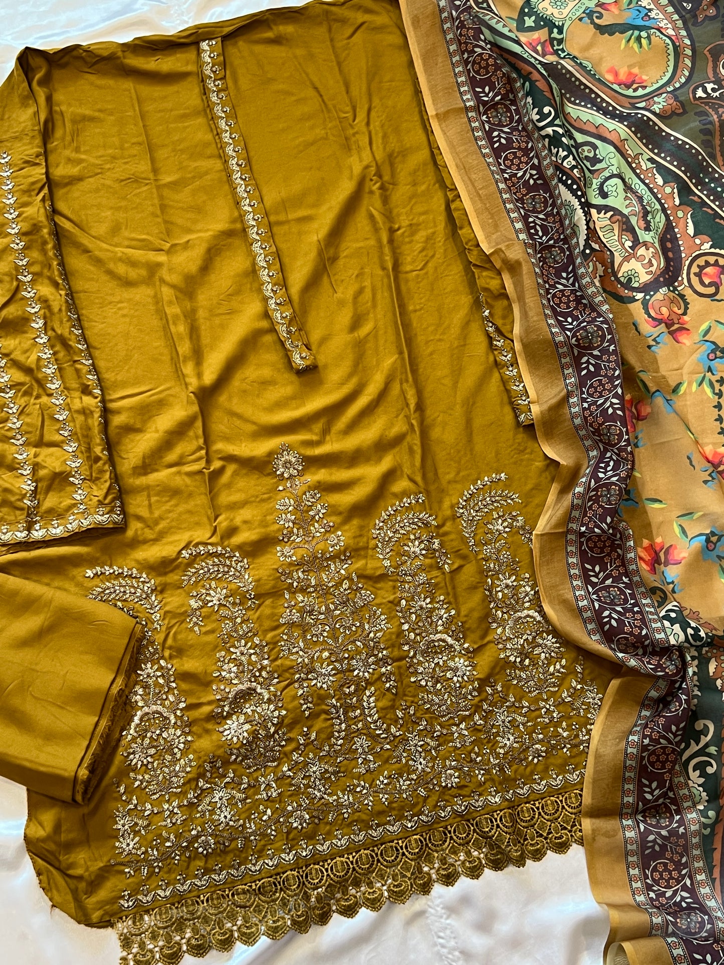 MARIA B MUSTERED RAYON EMBROIDERY SUIT