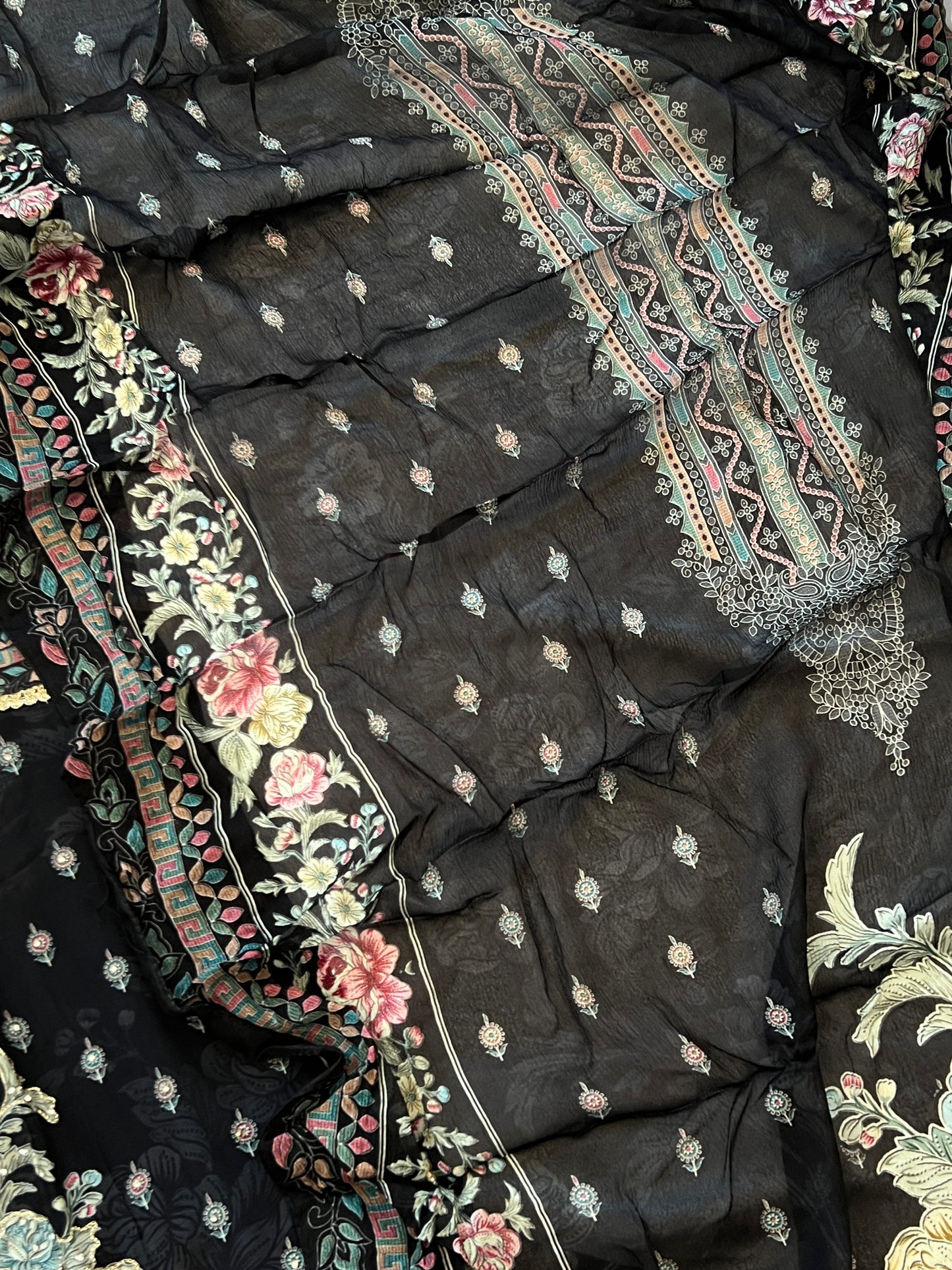 RAHI BLACK CREPE READYMADE SUIT 9174