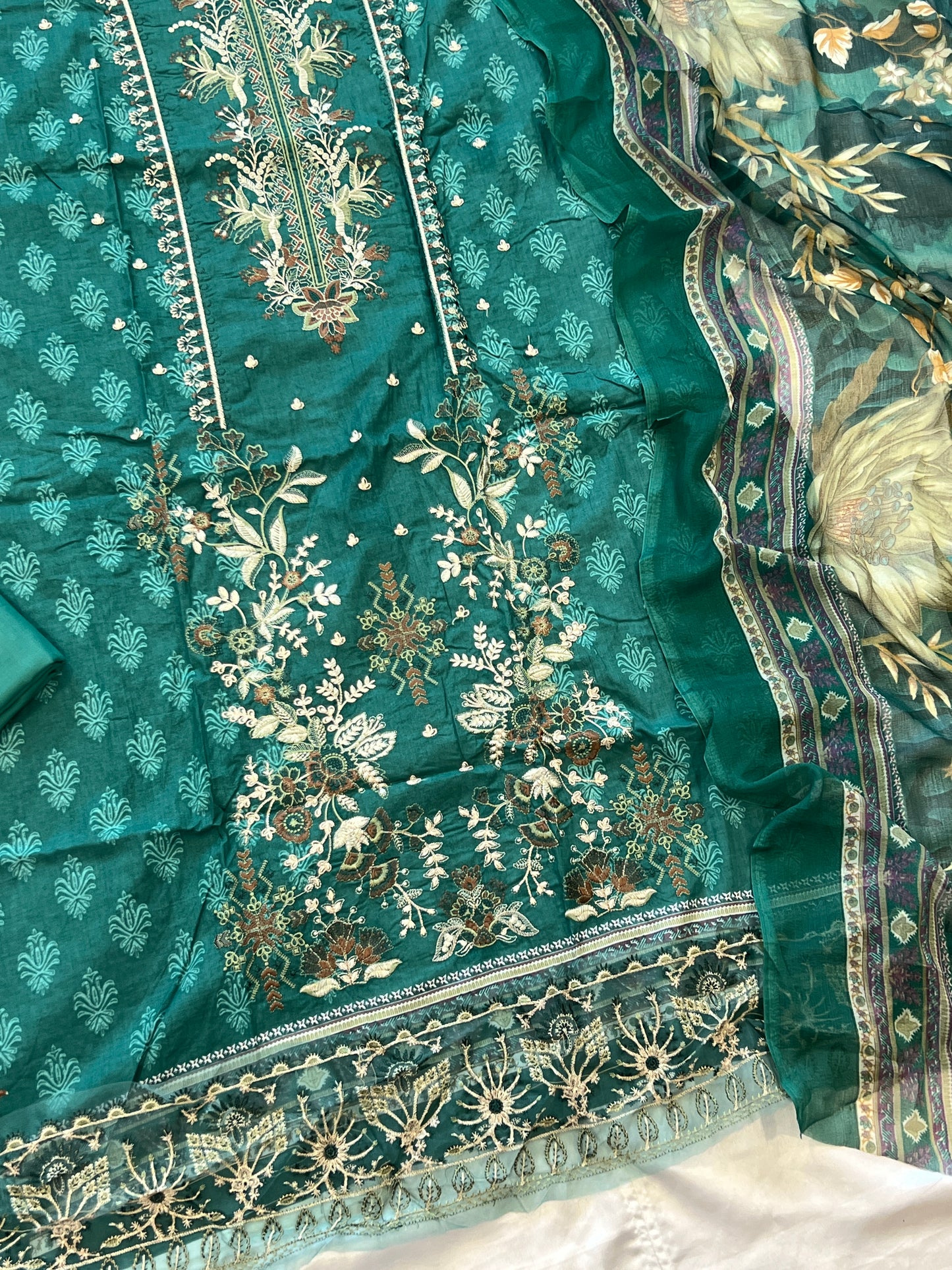 GREEN CHEVRON COTTON PATCH SUIT Q