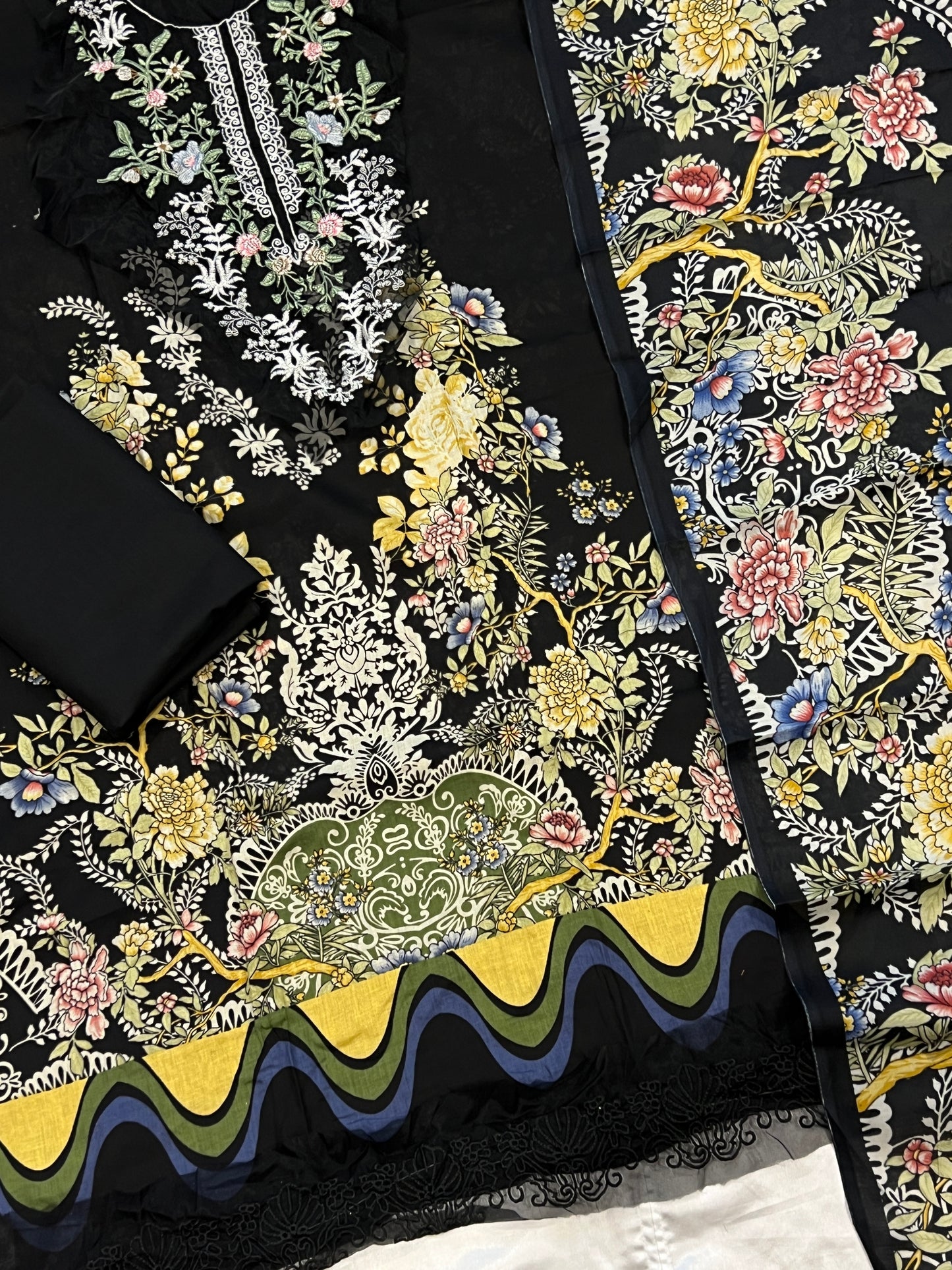 BLACK COTTON PATCH SUIT 3763