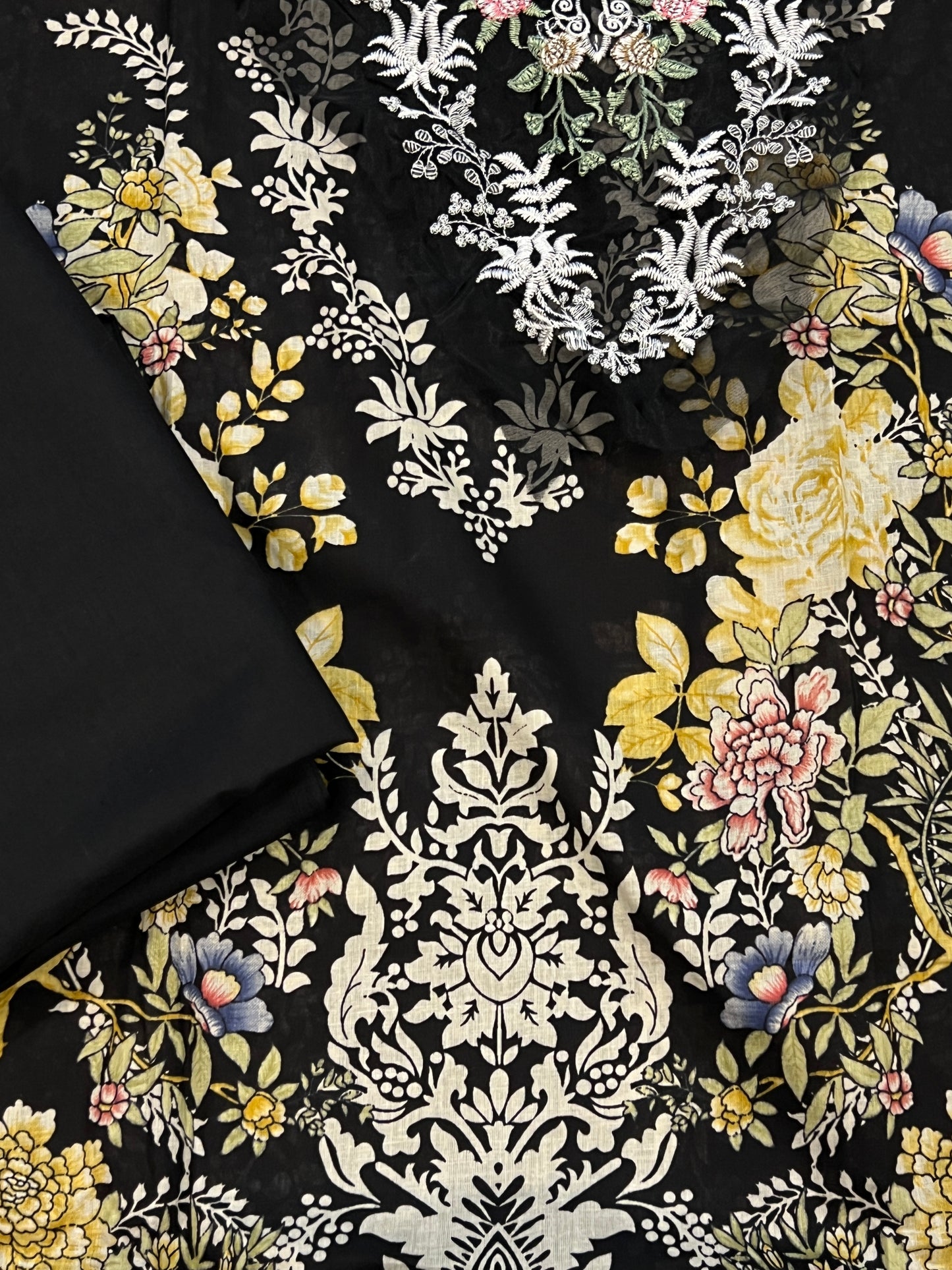 BLACK COTTON PATCH SUIT 3763