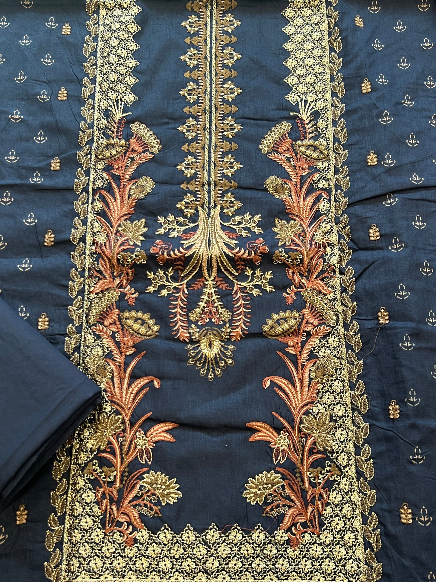 BLUE COTTON EMBROIDERY PATCH SUIT 3374