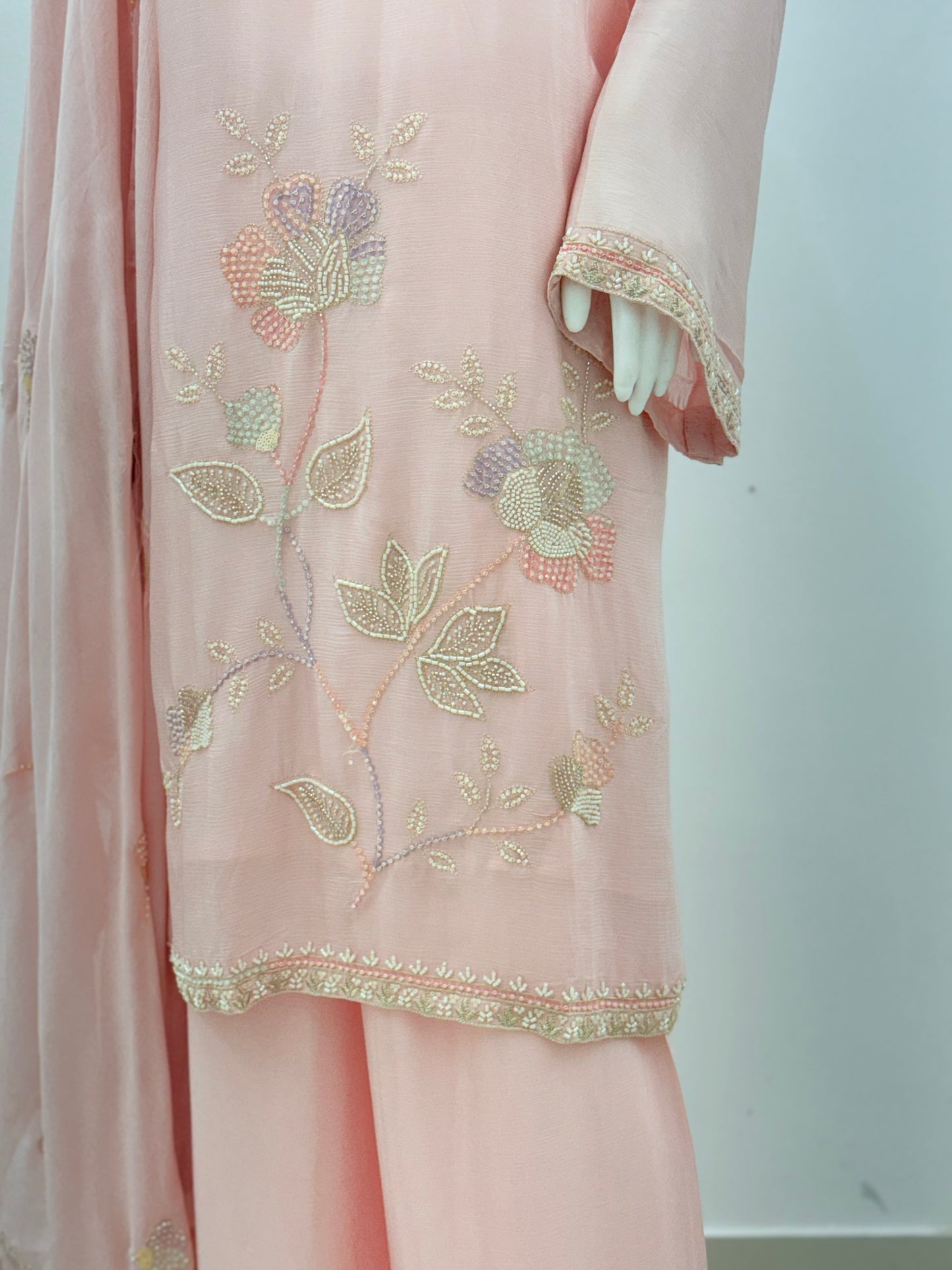 PEACH PURE GEORGETTE READYMADE SUIT Q