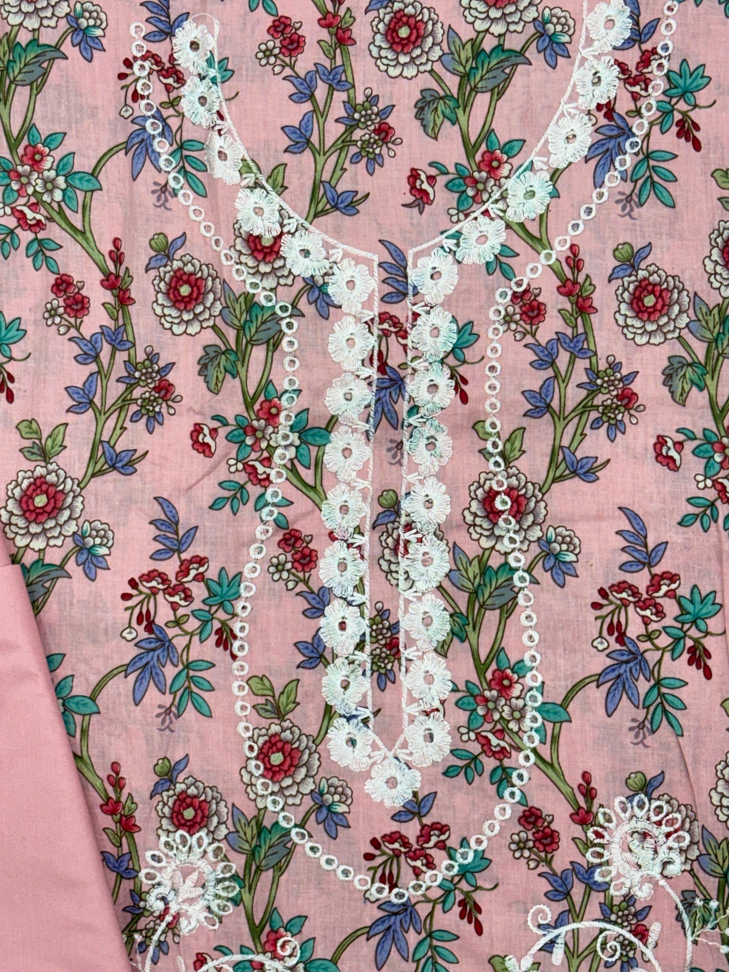 PINK FLORA COTTON EMBROIDERY SUIT Q