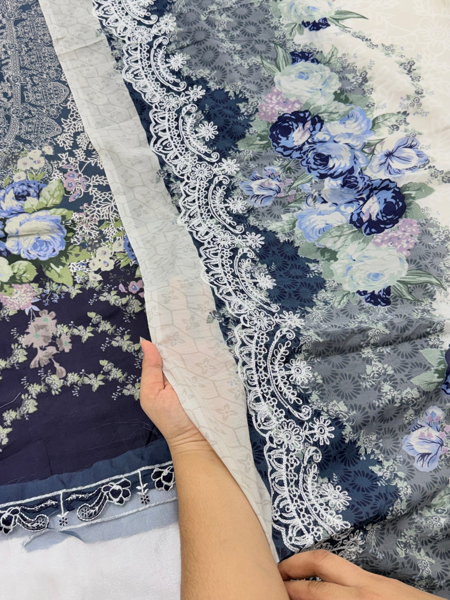 BLUE FLORAL COTTON PATCH SUIT Q