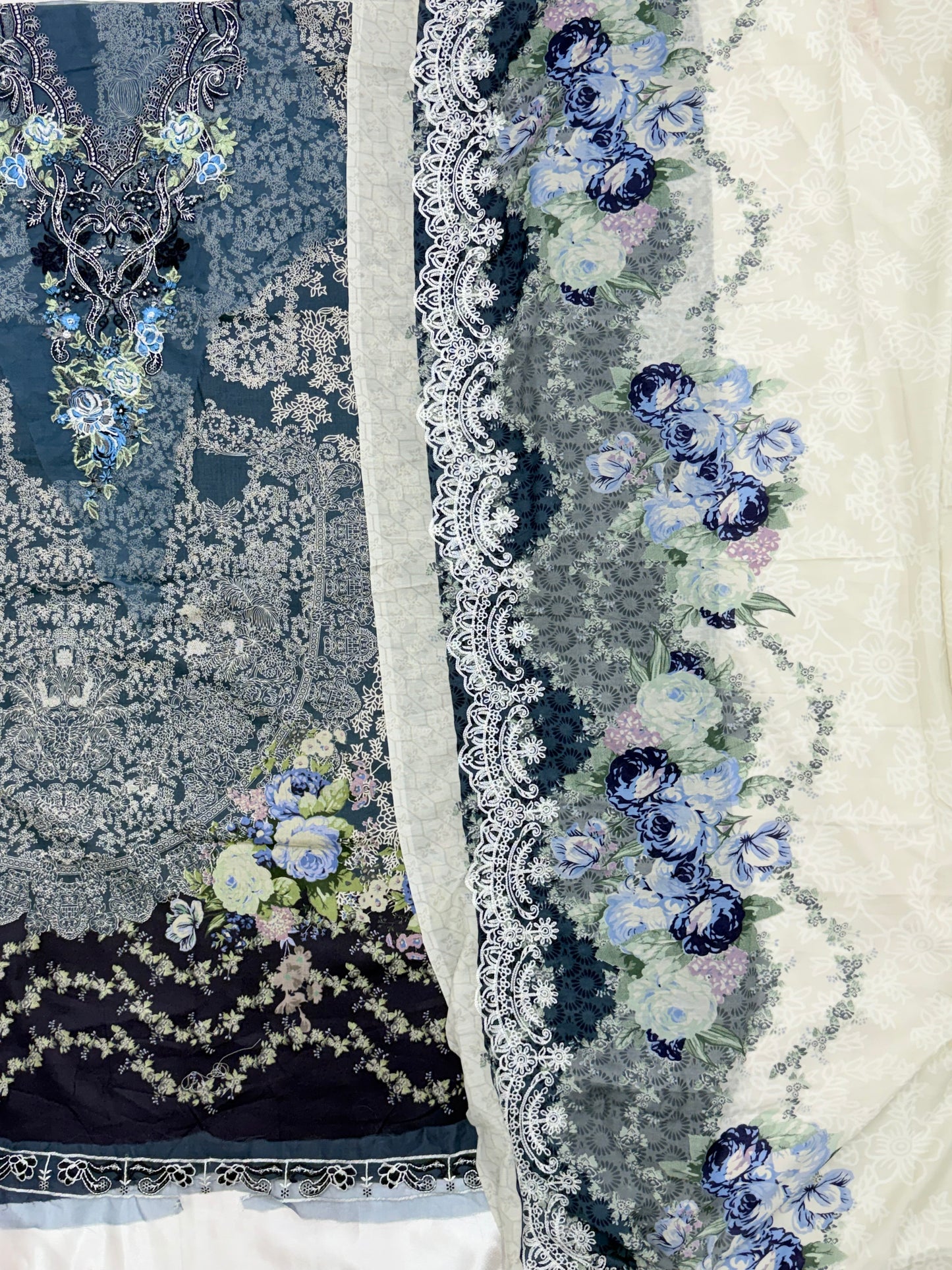 BLUE FLORAL COTTON PATCH SUIT Q