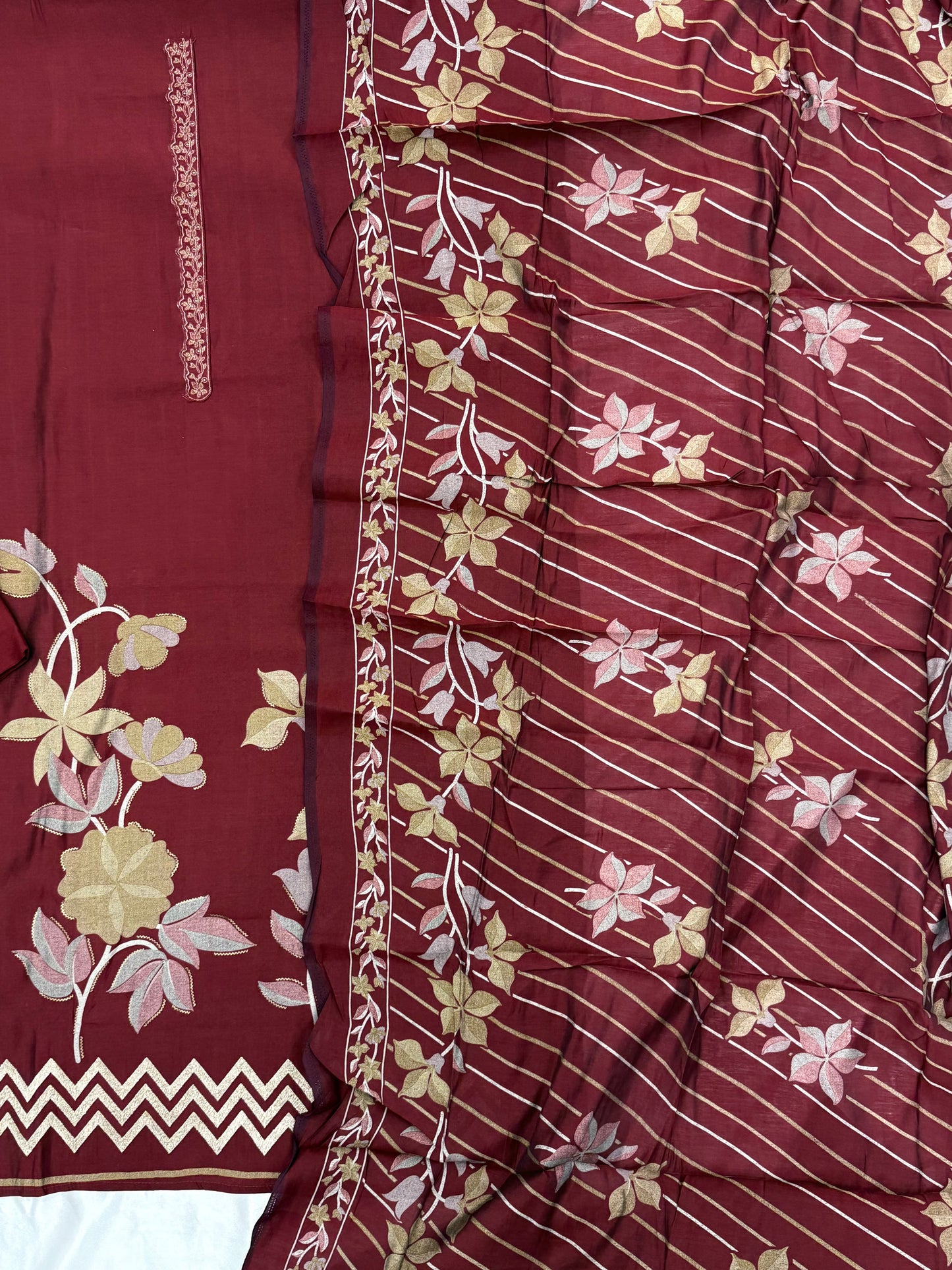 MAROON MUMTAZ MUSLIN EMBROIDERY SUIT Q