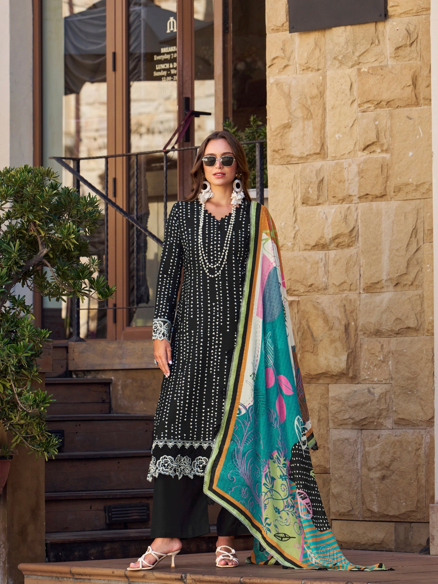 BLACK MAHAM SOFT COTTON EMBROIDER SUIT Q