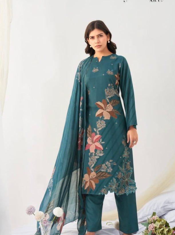 QUEEN BLUE MUSLIN EMBROIDERY SUIT