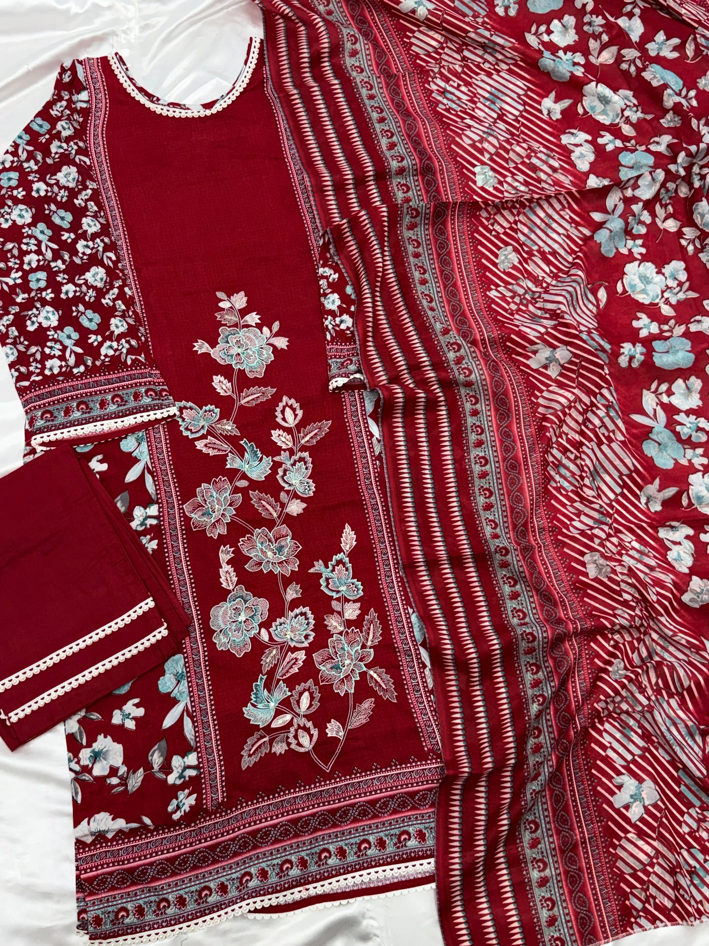 RED CASHMERE LAWN READYMADE SUIT 2 Q