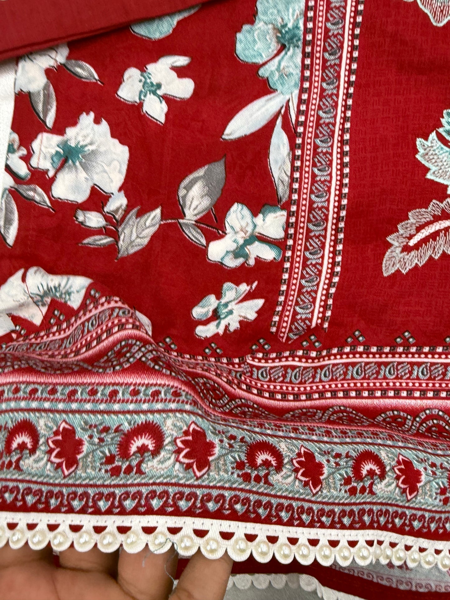 RED CASHMERE LAWN READYMADE SUIT 2 Q