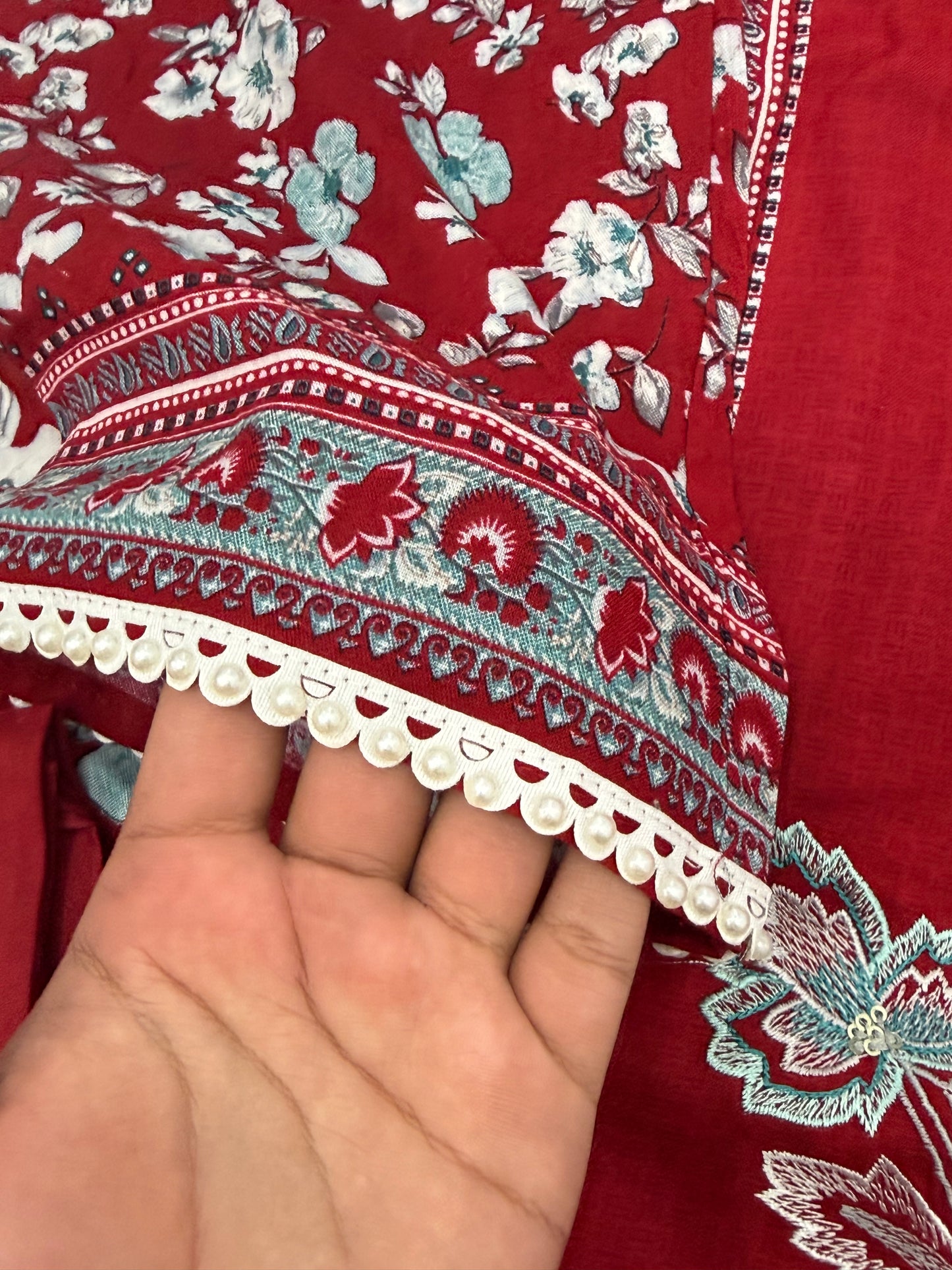 RED CASHMERE LAWN READYMADE SUIT 2 Q