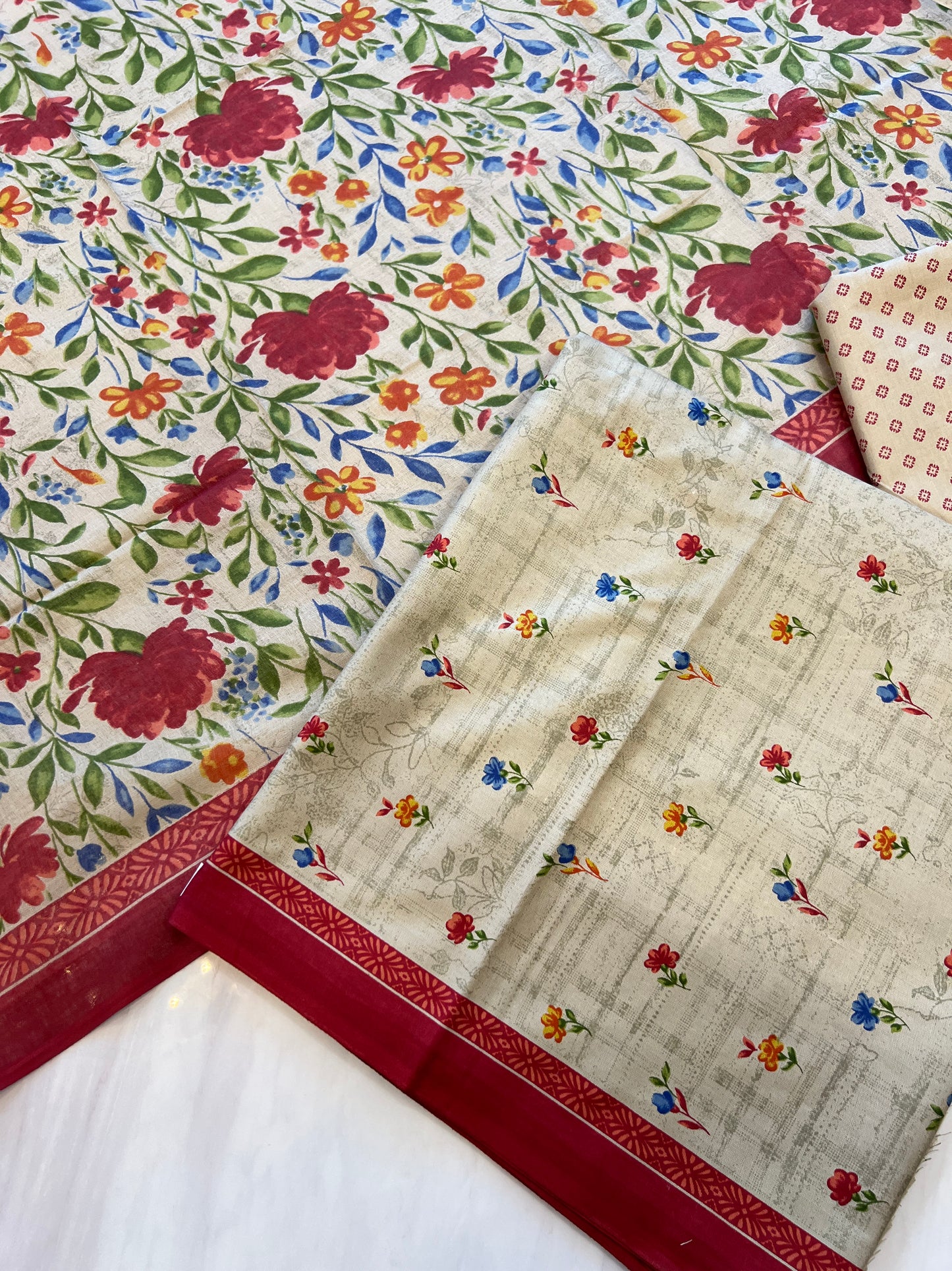BEIGE ELEGANCE PURE COTTON PRINTED SUIT