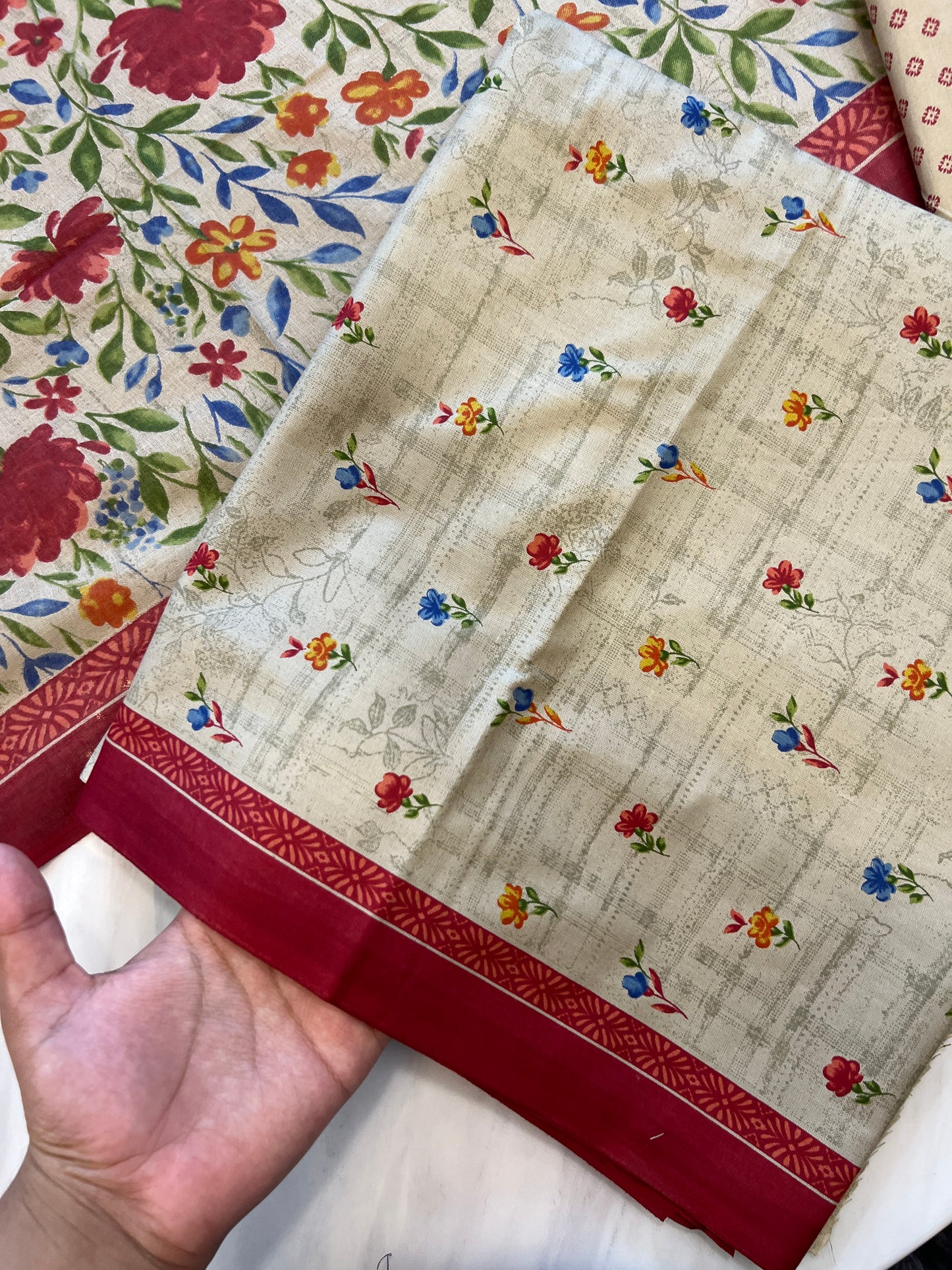 BEIGE ELEGANCE PURE COTTON PRINTED SUIT
