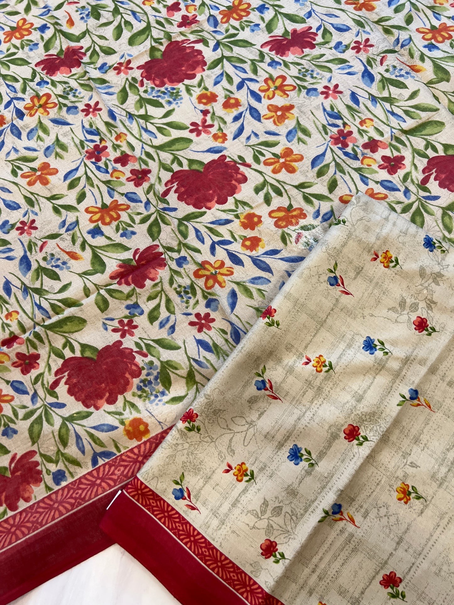 BEIGE ELEGANCE PURE COTTON PRINTED SUIT