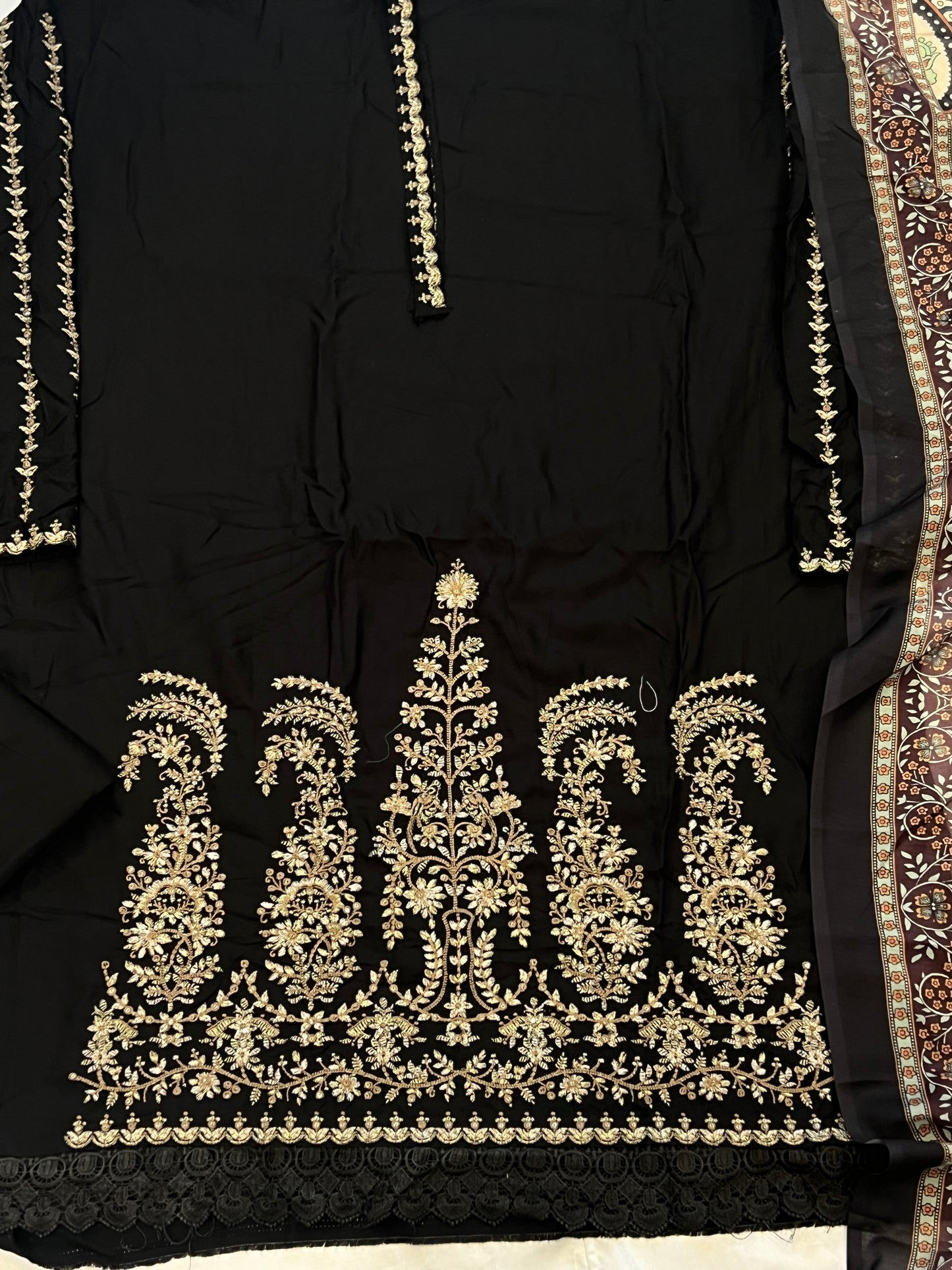 BLACK RAYON EMBROIDERY SUIT