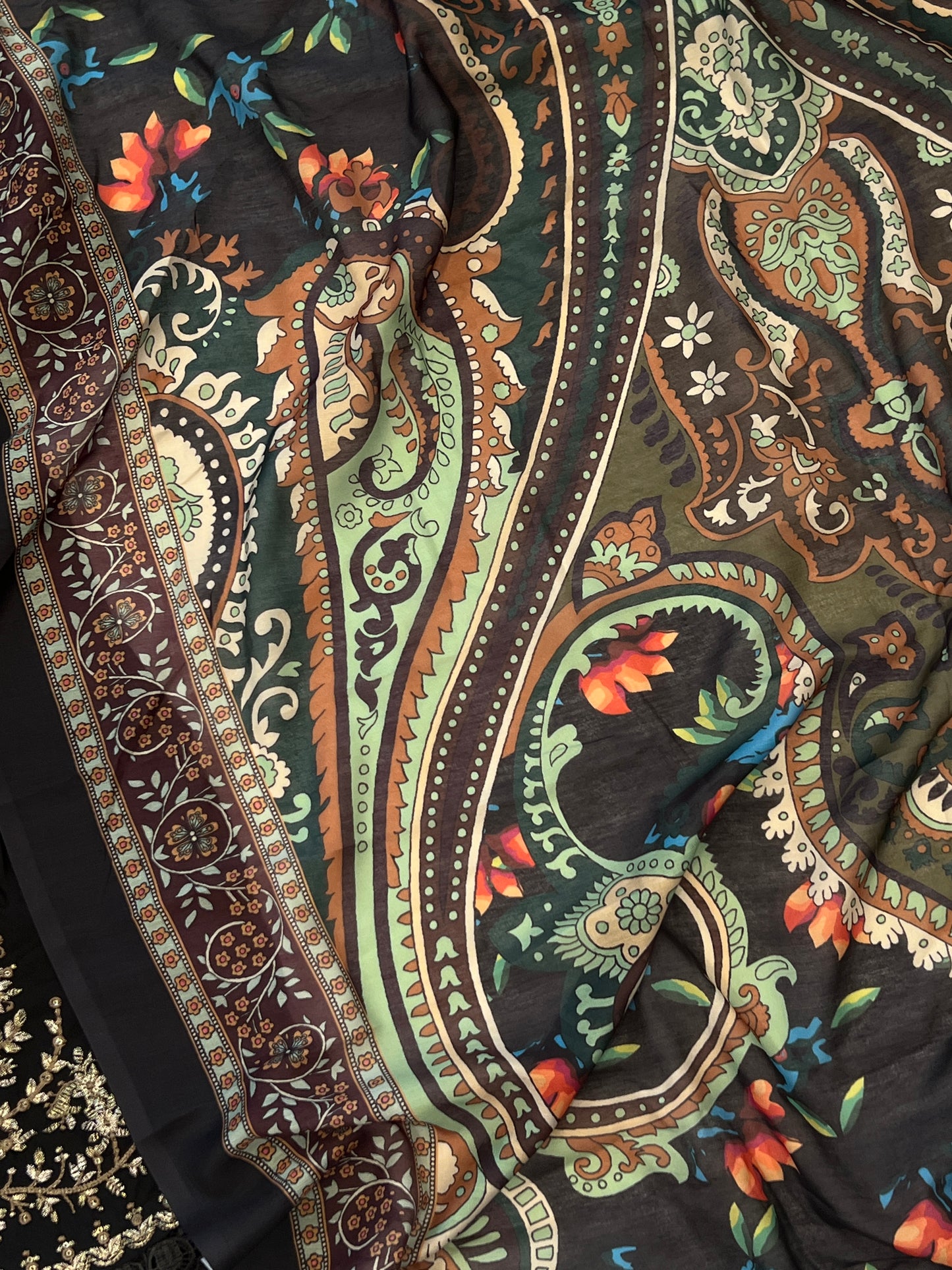 BLACK RAYON EMBROIDERY SUIT