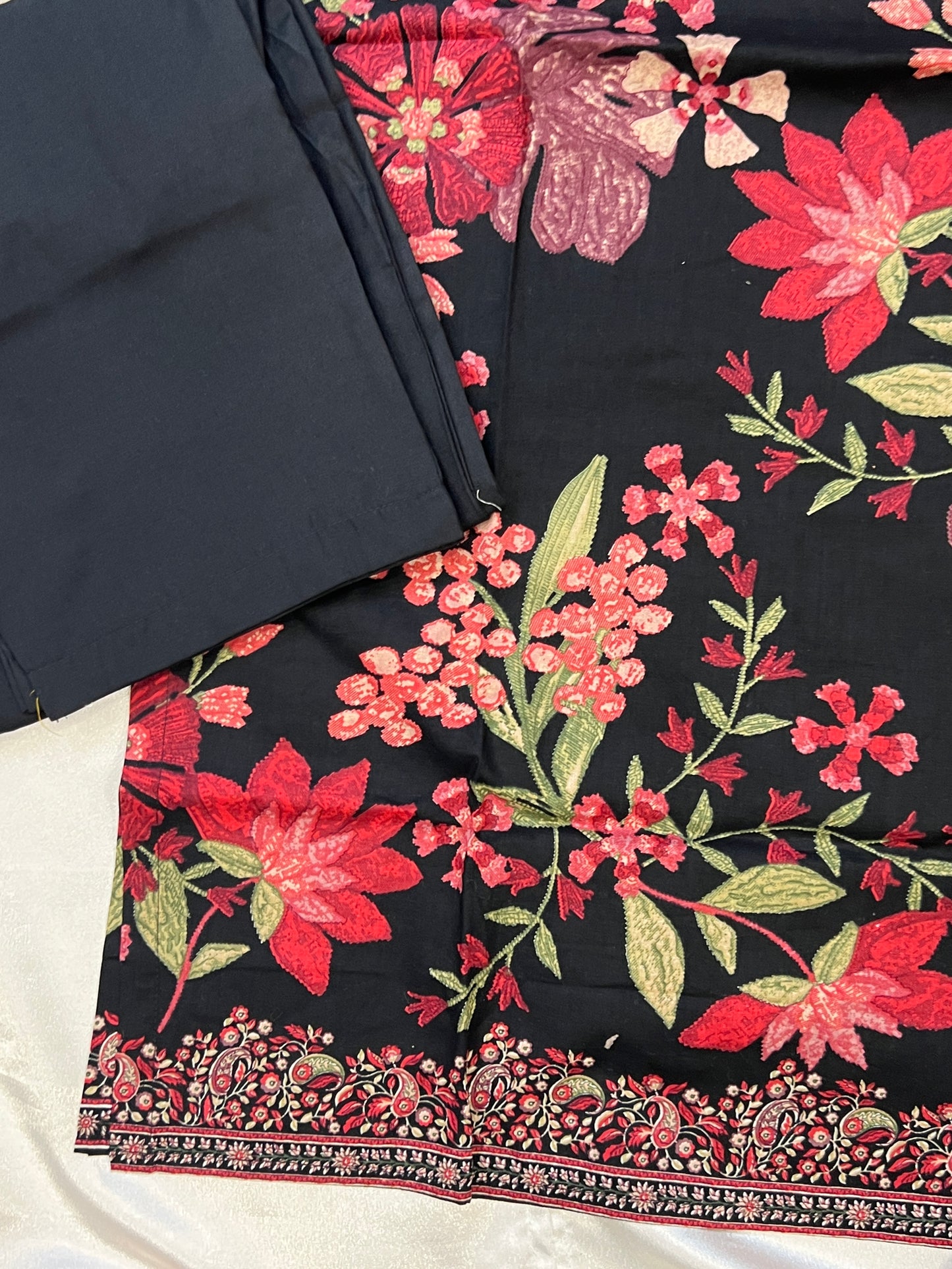 CASMERE BLACK COTTON EMBROIDERY READYMADE SUIT Q1