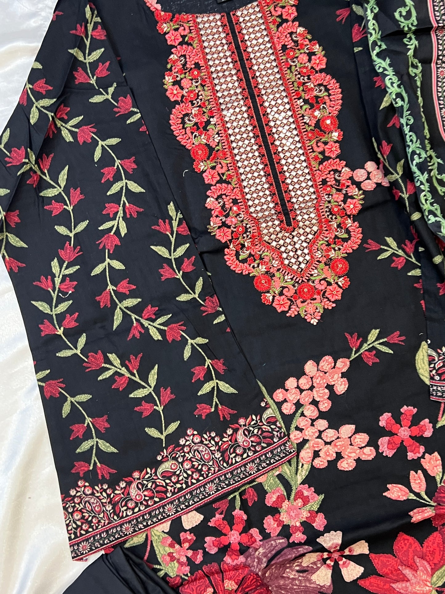 CASMERE BLACK COTTON EMBROIDERY READYMADE SUIT Q1