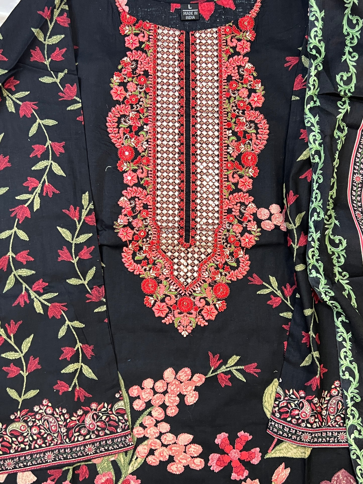 CASMERE BLACK COTTON EMBROIDERY READYMADE SUIT Q1