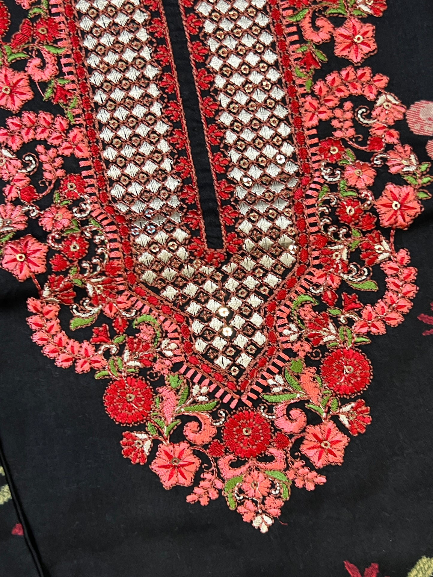 CASMERE BLACK COTTON EMBROIDERY READYMADE SUIT Q1