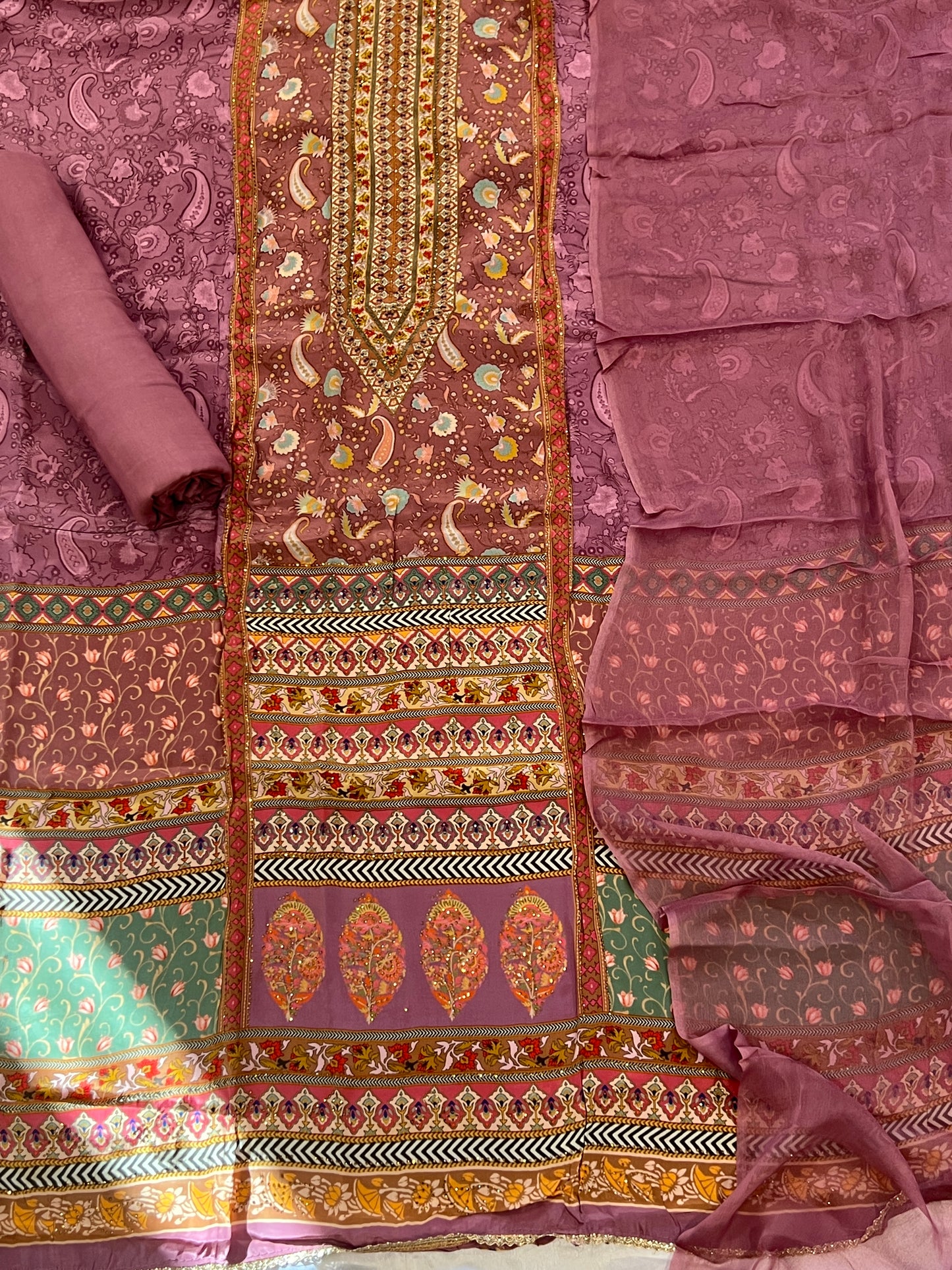PURPLE PURE CREPE EMBROIDERY SUIT 1007