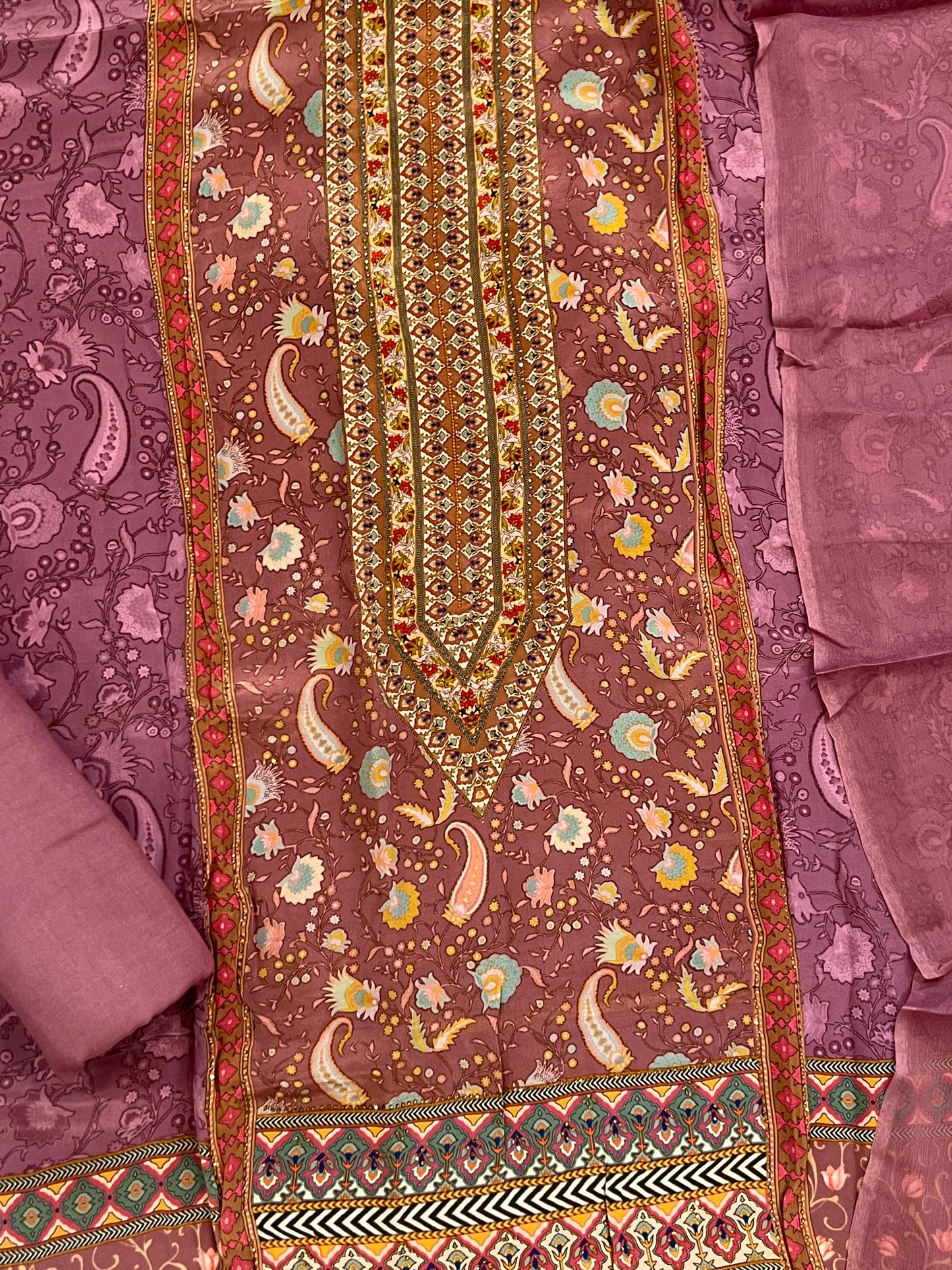 PURPLE PURE CREPE EMBROIDERY SUIT 1007